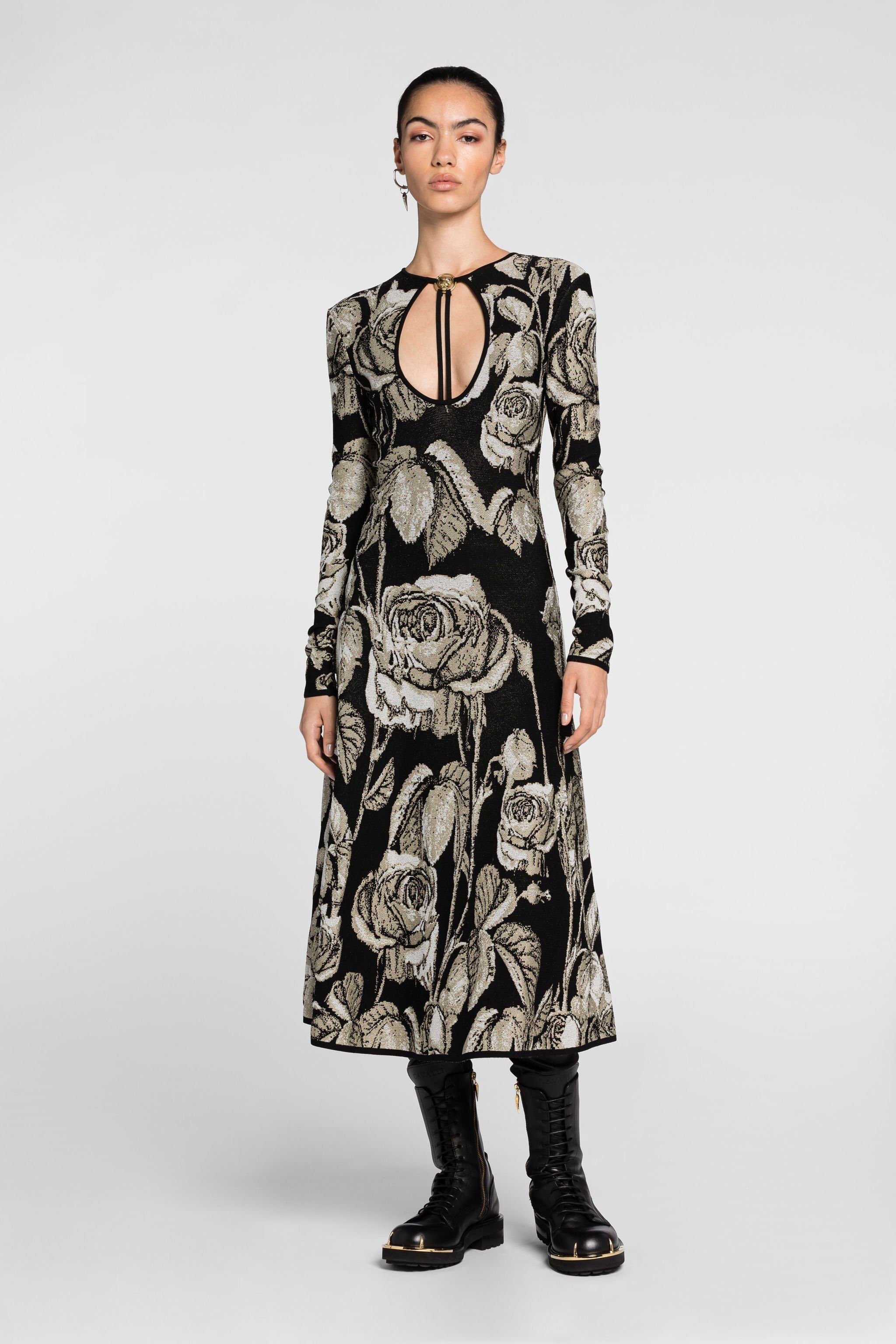 RC Rose-Jacquard Cut-Out Dress SILVER/BLACK PQM103-MI150