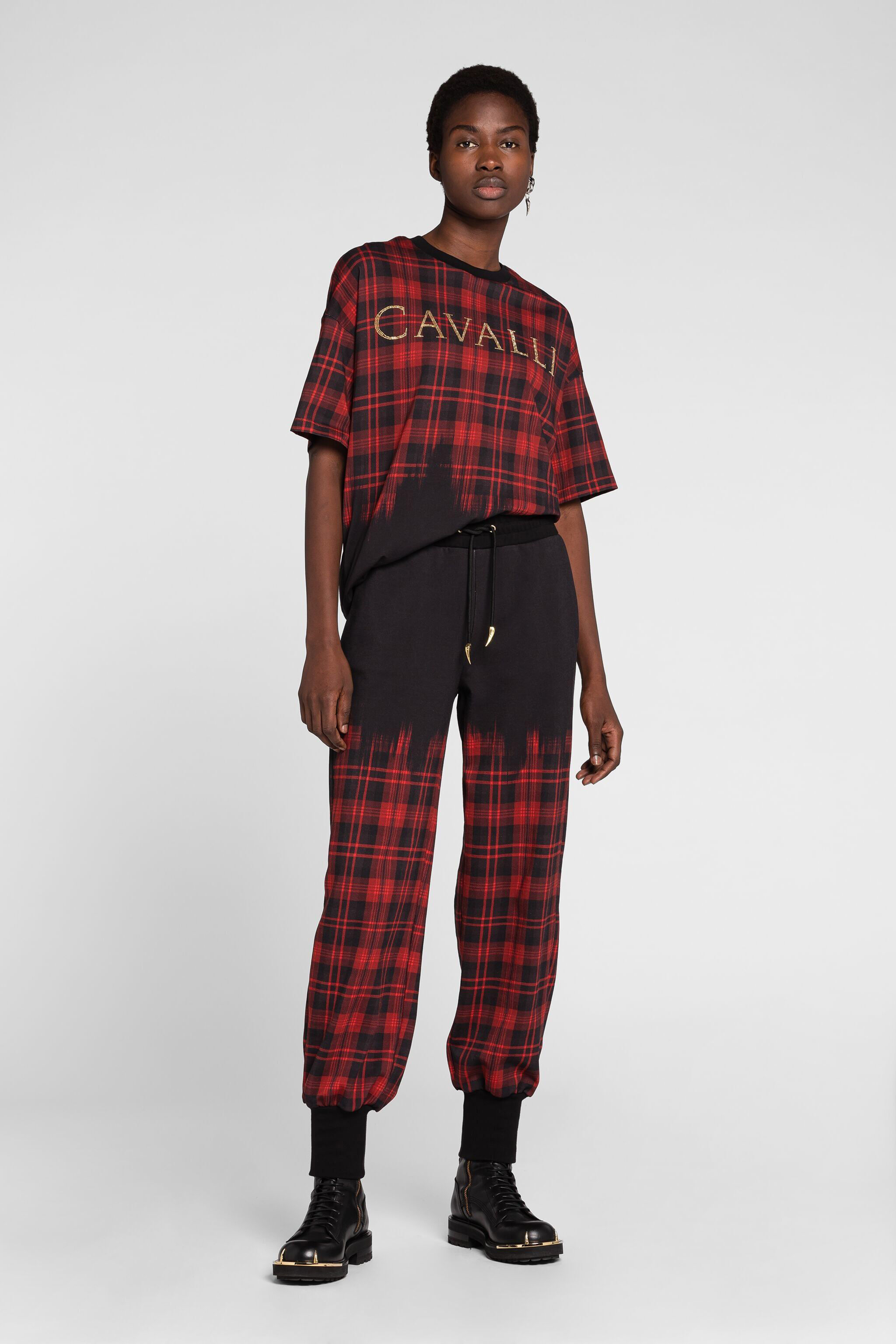 RC Tartan-Print Cotton T-Shirt Black/Red PKT62G-JPE62