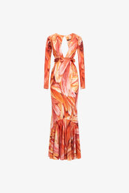${brand} Long dress Plumage print ${colorDescription} ${masterID}