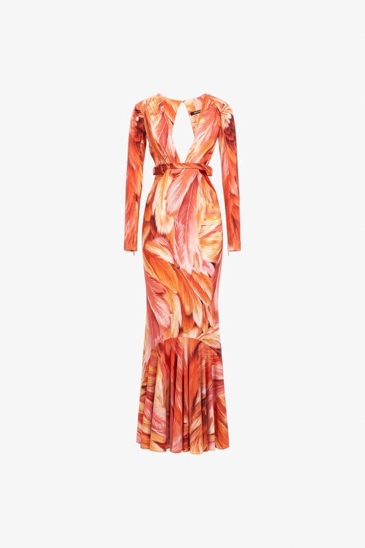 RC Long dress Plumage print RC Long dress Plumage print Orange SWT120-LNL71