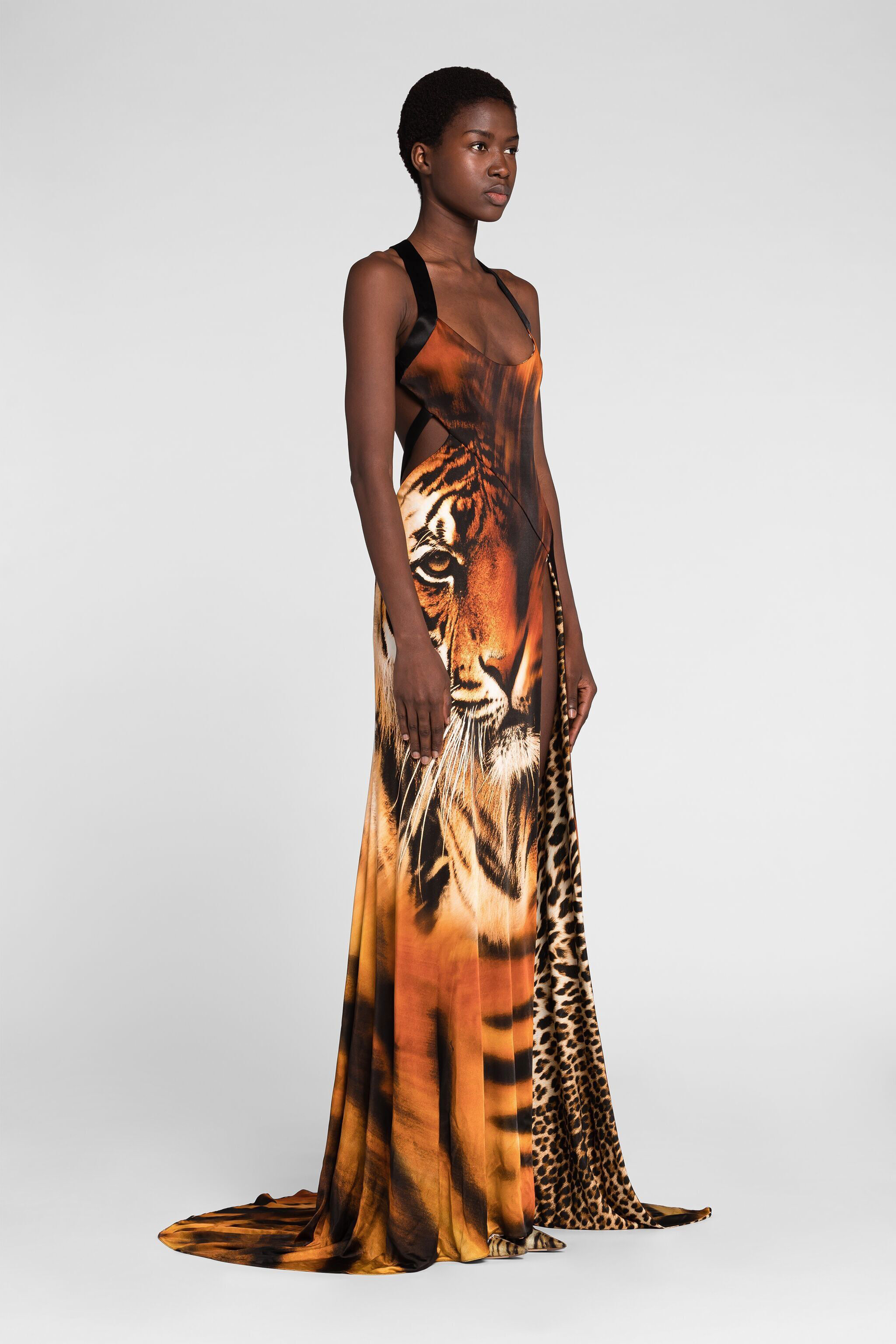 RC Tiger-Print Cut-Out Maxi Dress MULTICOLOR OWT116-9EE03