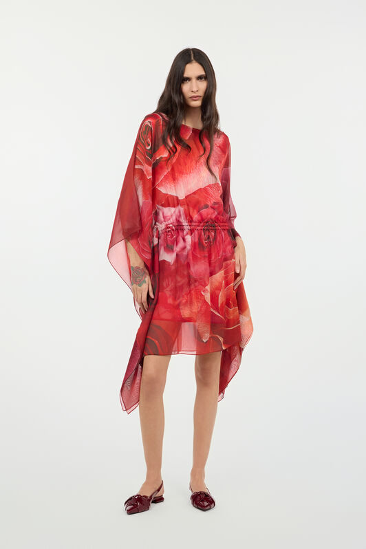 RC Silk Caftan With Garden Rose Print Red UKW012-HNN48