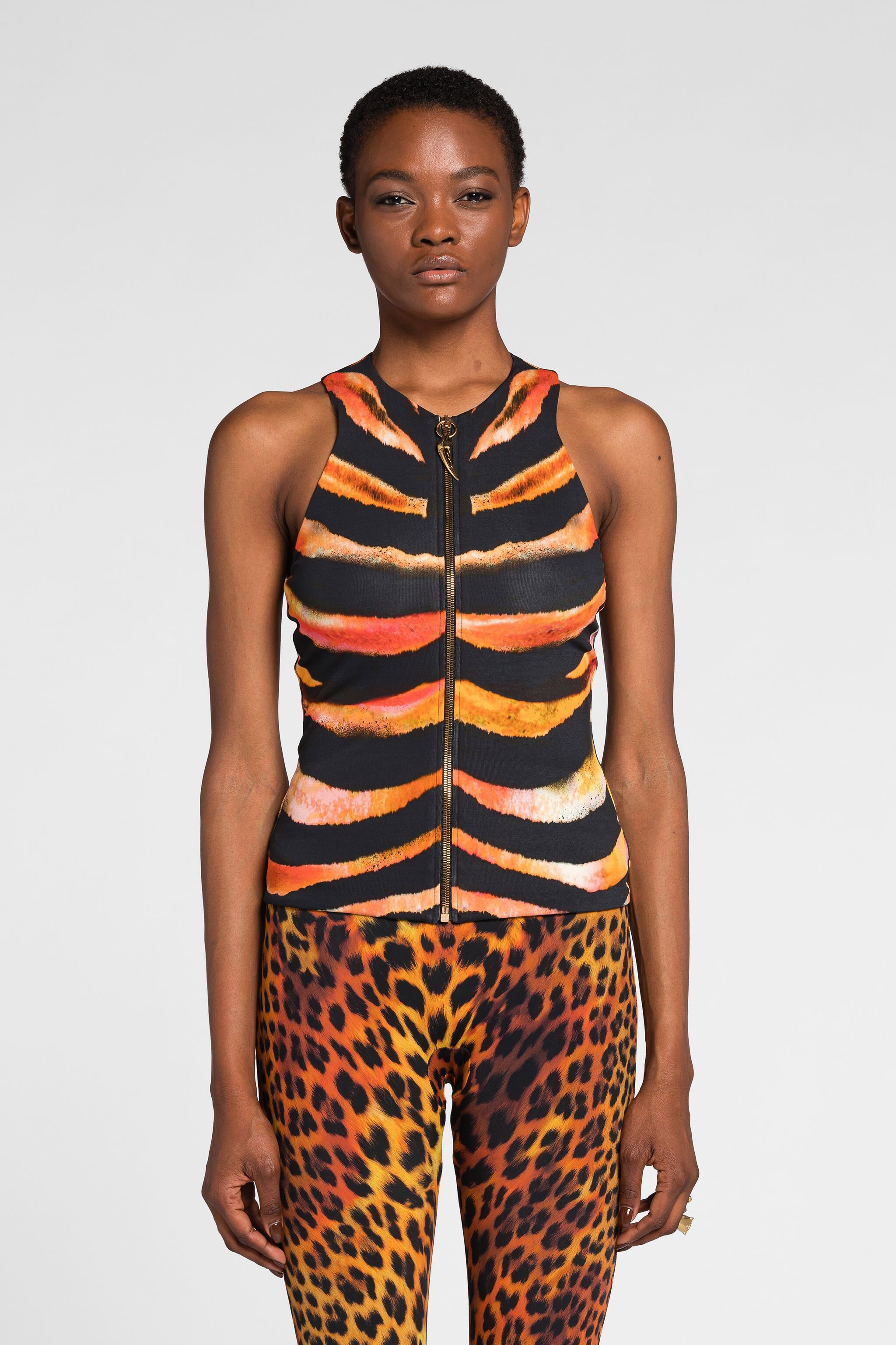 RC Zebra-Print Zip-Front Top ORANGE/MULTICOLOR OQT603-LND03