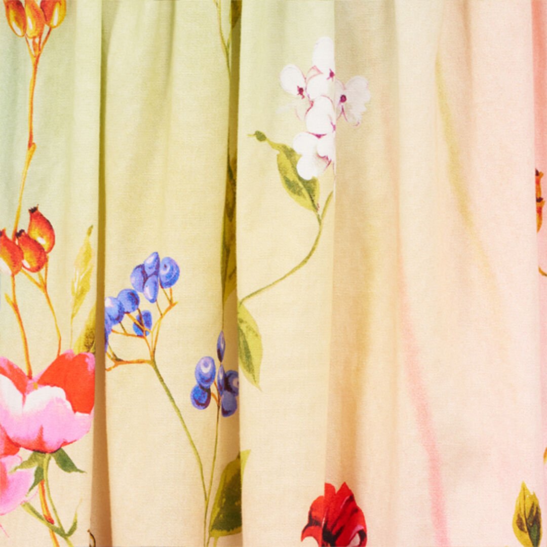 RC Midi Skirt with Miami Flowers Print GREEN/FUCHSIA WQT303-3AR32