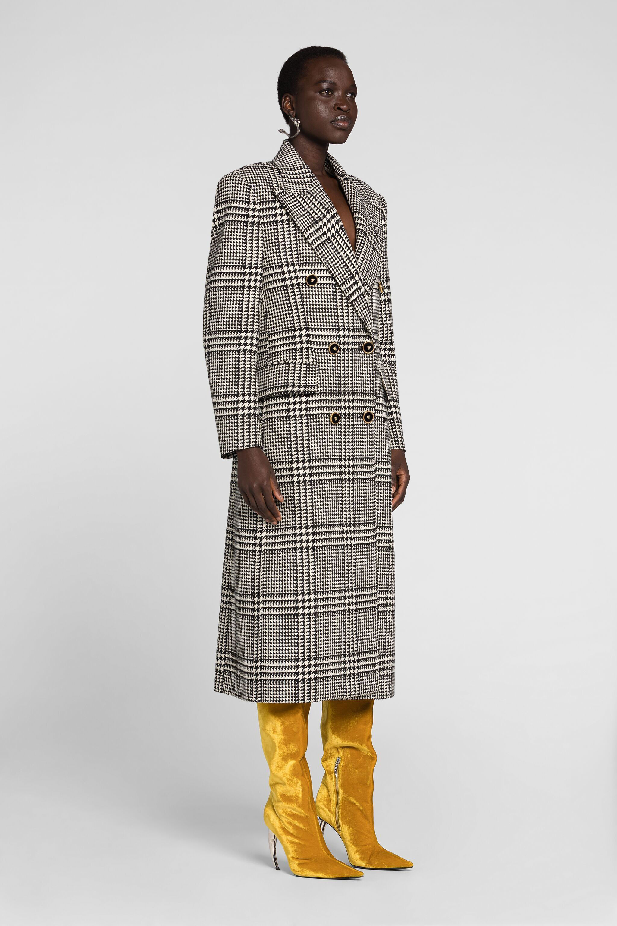RC Houndstooth Double-Breasted Coat Black/White PKT503-GA007