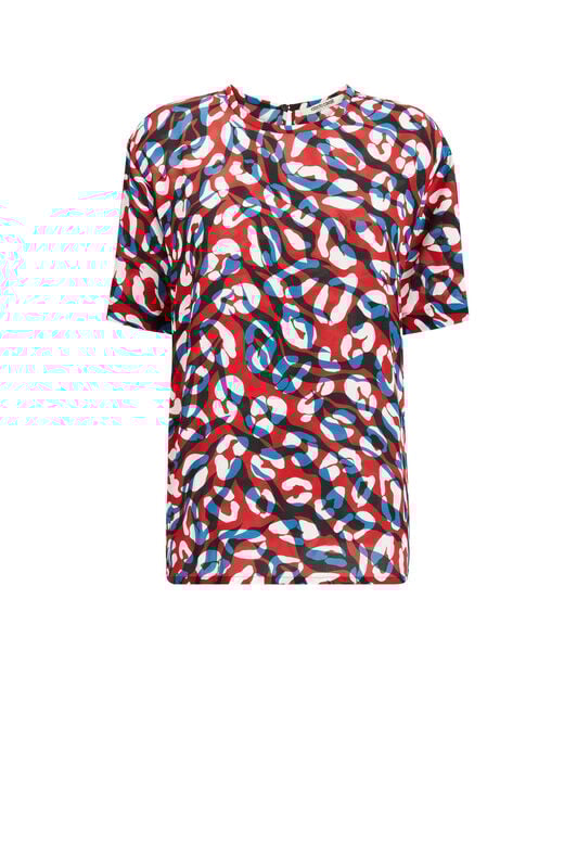 RC Tiger and Jaguar-Print Silk T-Shirt RED/LAPIS JQT644-SQS04