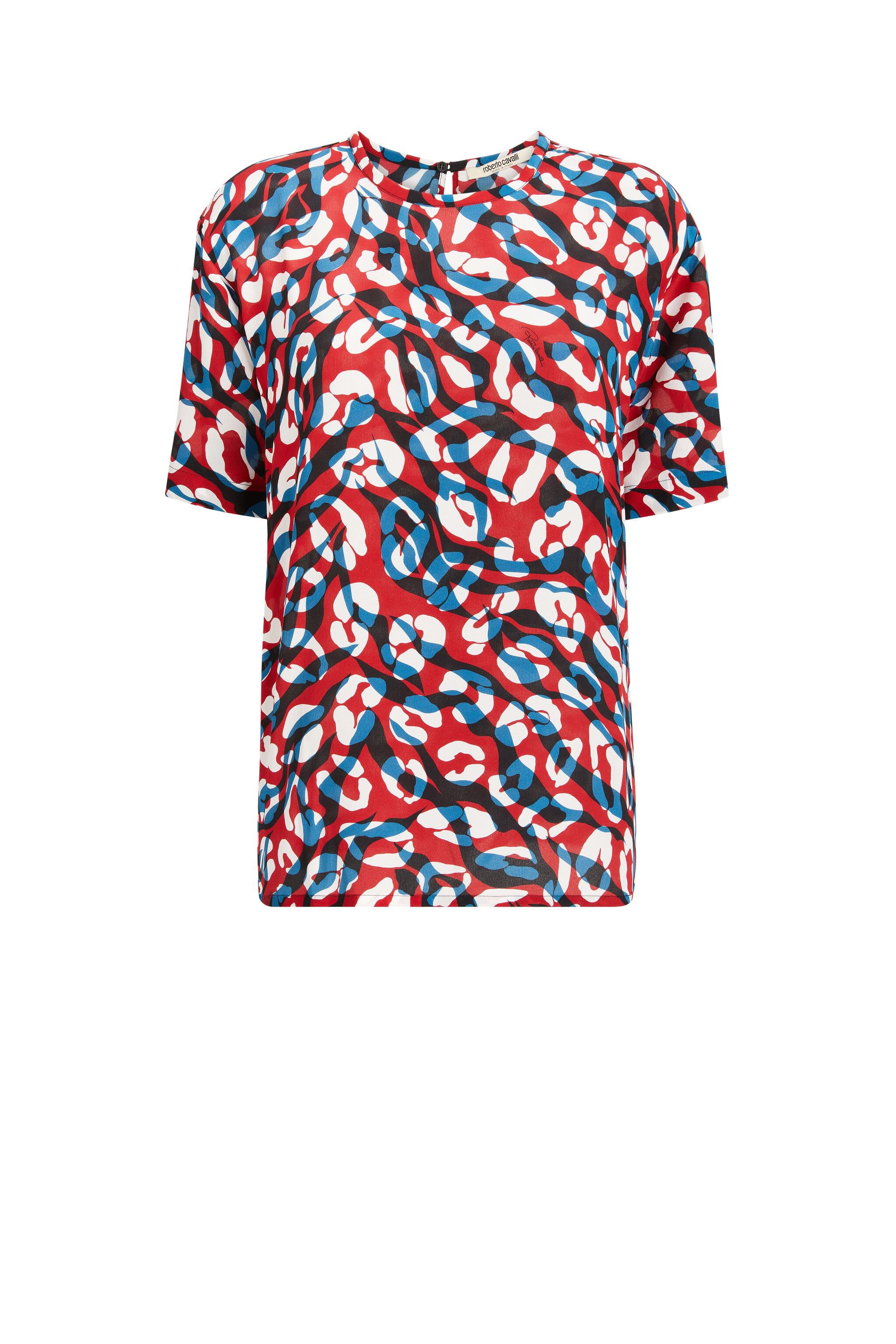 RC Tiger and Jaguar-Print Silk T-Shirt RED/LAPIS JQT644-SQS04