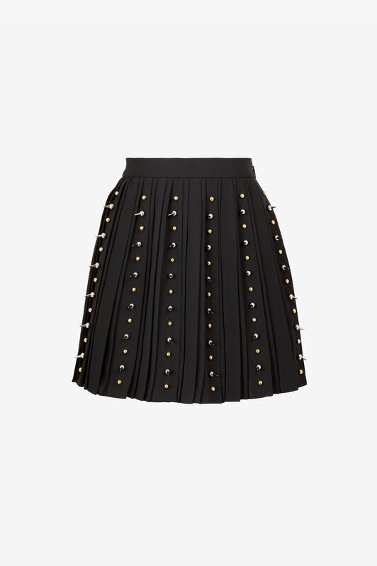 RC Spike stud-embellished pleated miniskirt Black QKR332-FY012