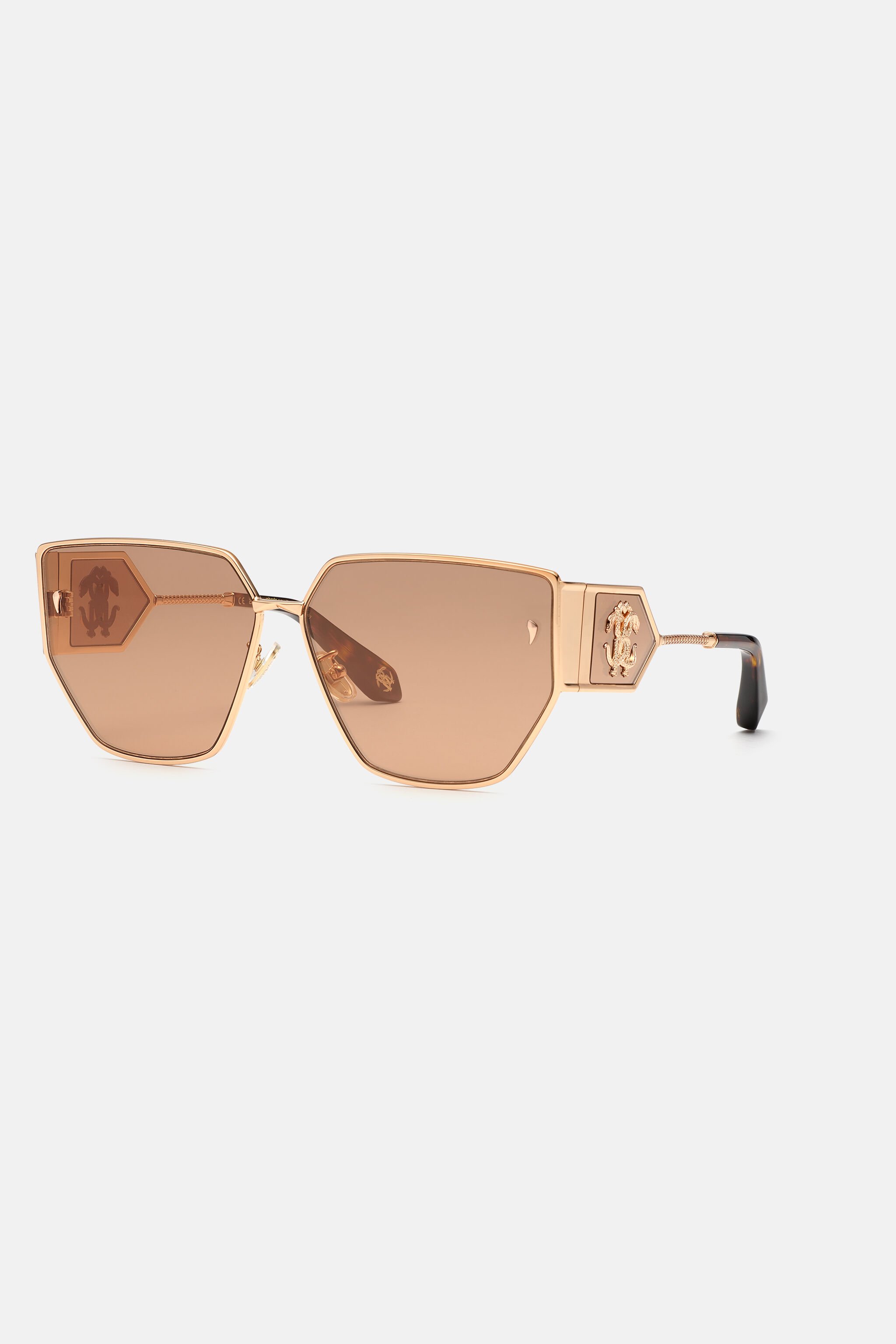 RC Sunglasses with wide shape front, metal fangs embellishment Brown ALD026-ID184