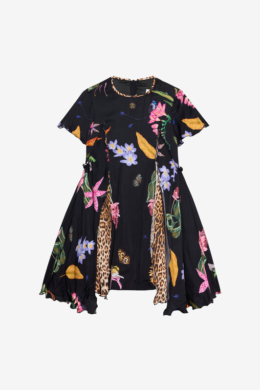 JU Black Dress with Tropical and Jaguar Skin Print BLACK VJT10D-6DP32