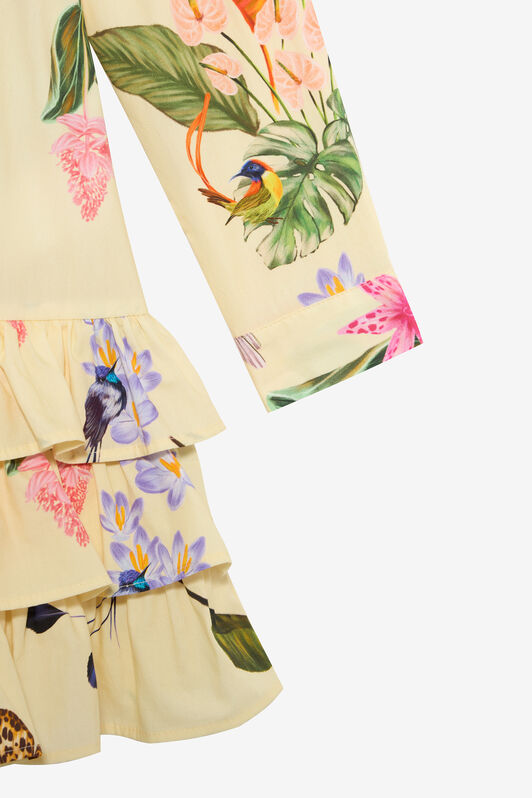 JU Yellow Dress with Tropical Print and Ruffles YELLOW VJT10J-7MP32