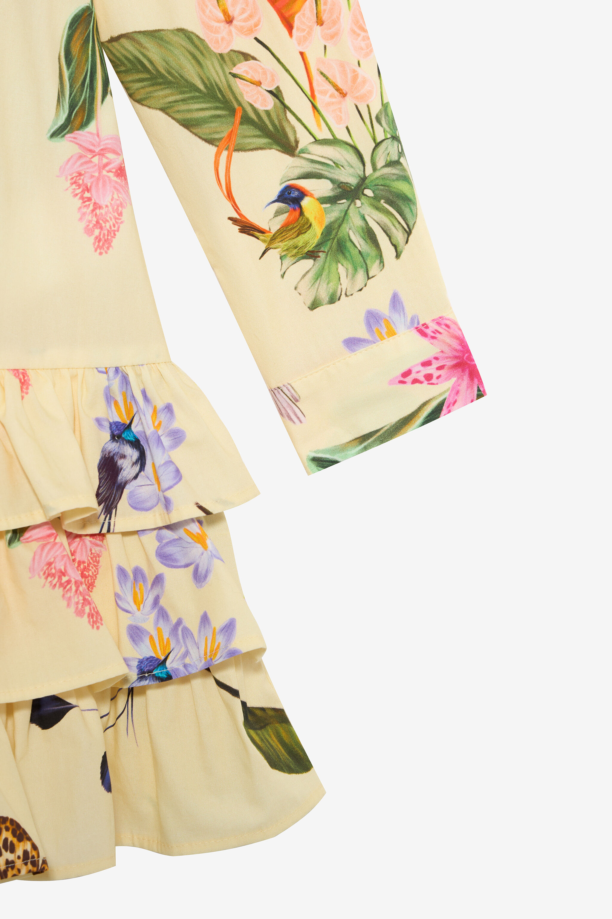 JU Yellow Dress with Tropical Print and Ruffles YELLOW VJT10J-7MP32