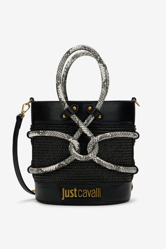JC Black Bucket Bag With Python Print Details BLACK WFB116-WF446