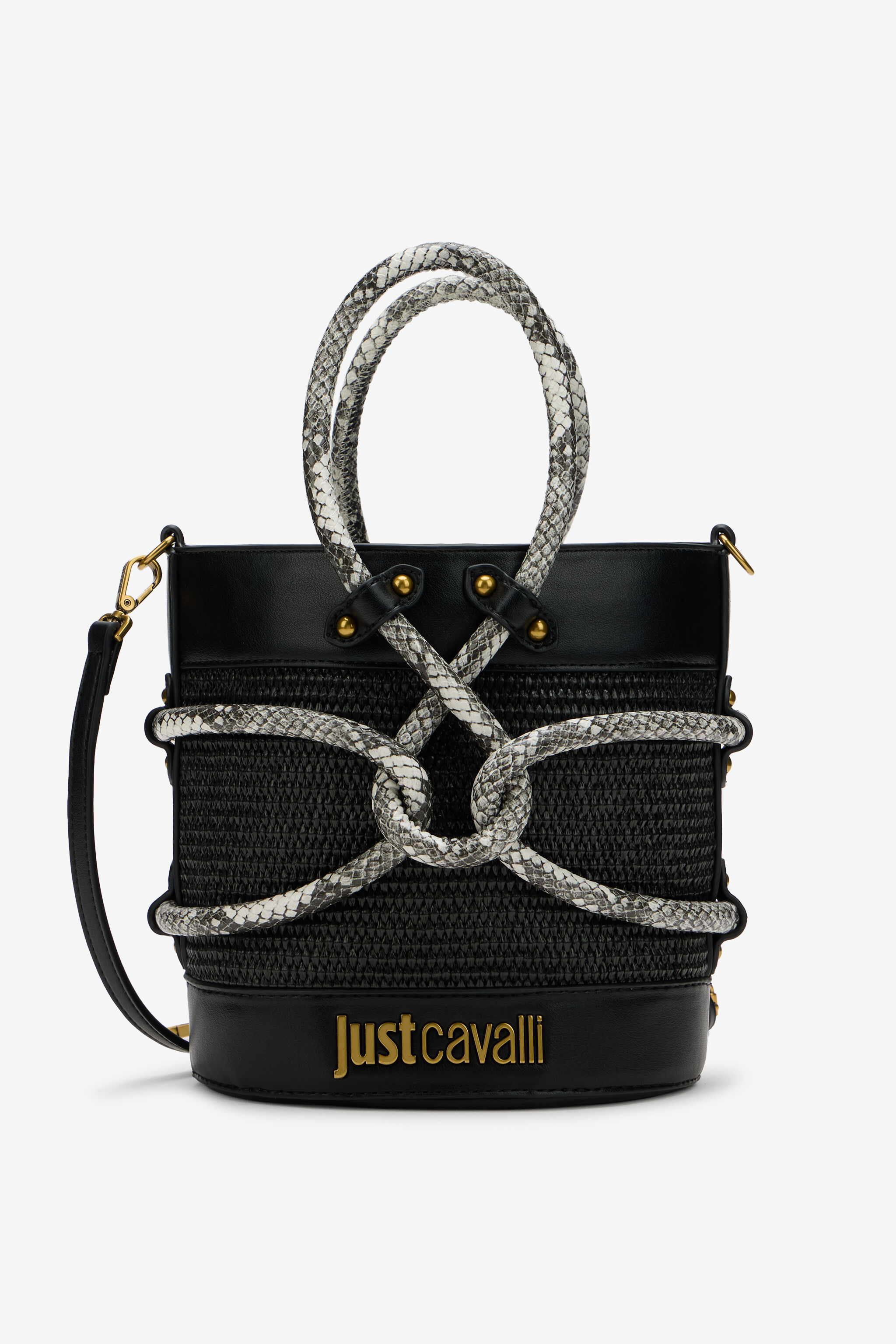 JC Black Bucket Bag With Python Print Details BLACK WFB116-WF446