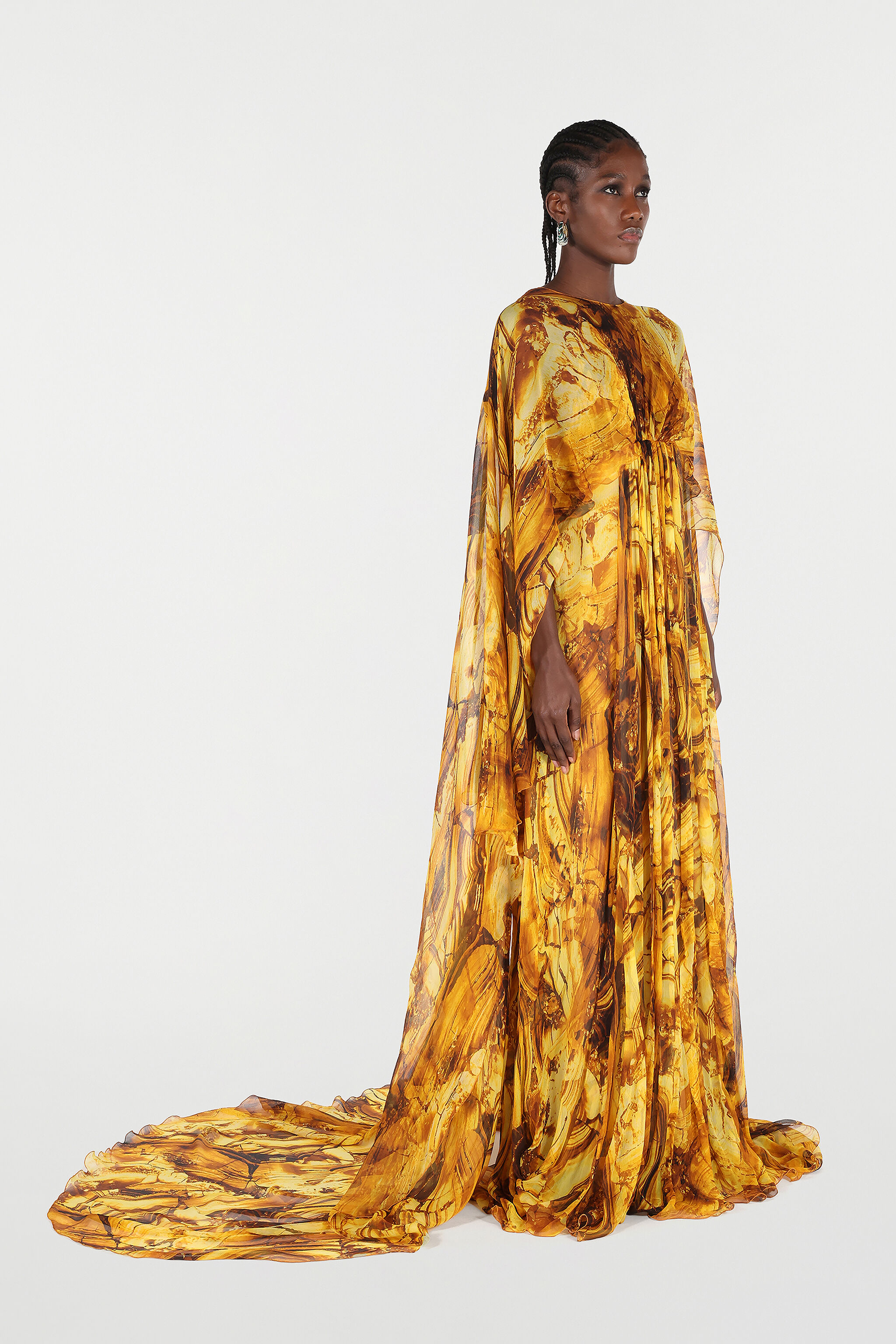 RC Caftan Dress in Silk with Amber Print Yellow VKT140-CKP74