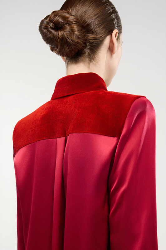 RC Dark Red Silk Shirt With Velvet Inserts RC Dark Red Silk Shirt With Velvet Inserts Red VWT700-SE041