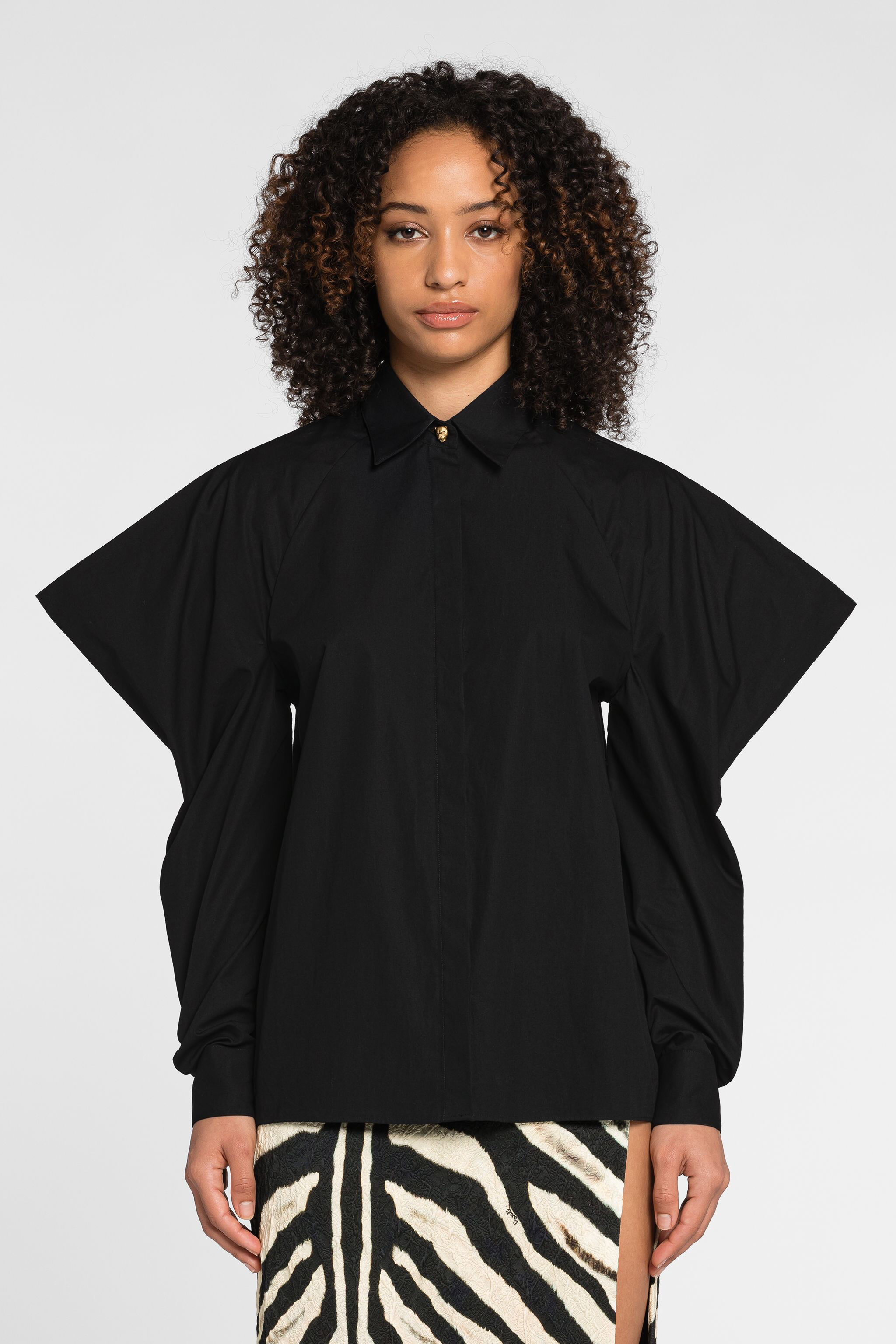 RC Chemise en coton à manches bouffantes BLACK OQT703-CH001
