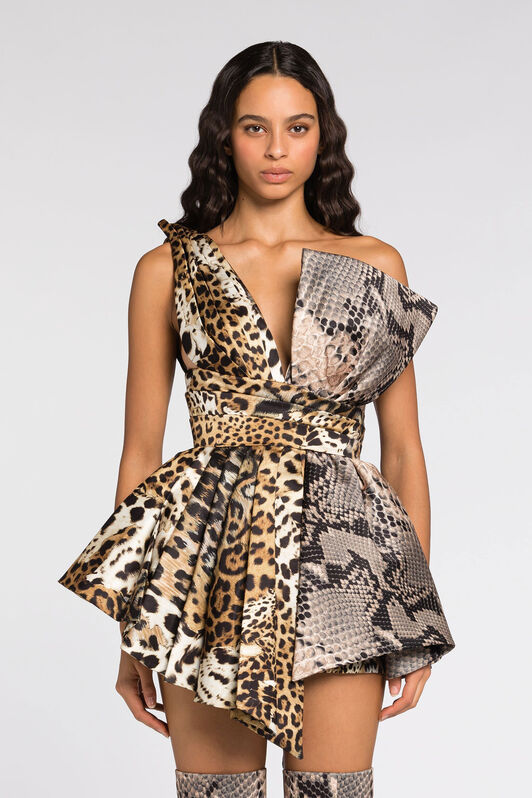 RC Leopard-print flared mini dress Light Brown QWT114-SWG34
