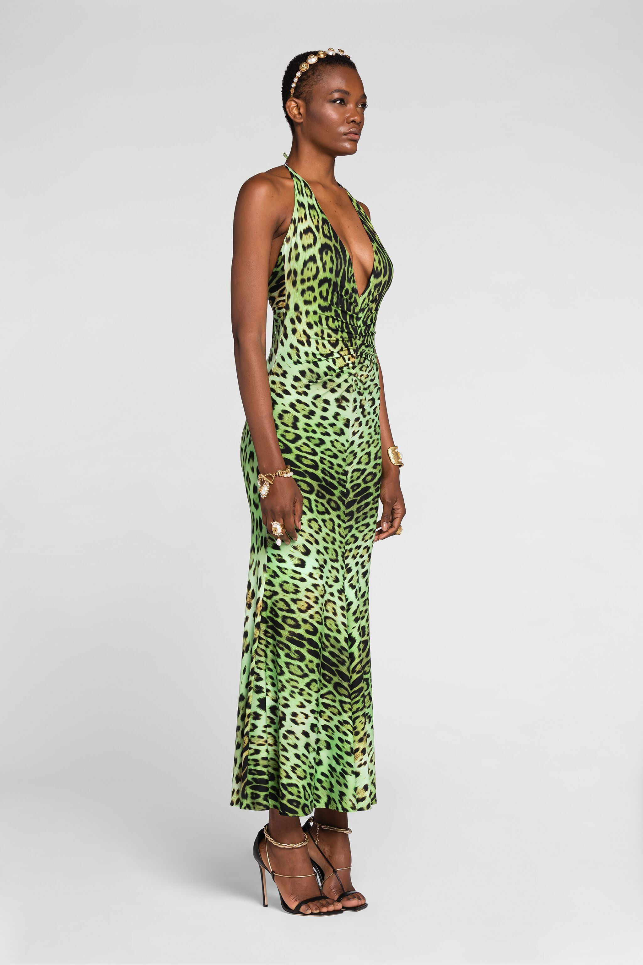 RC Leopard-print halterneck dress Light green QKT103-LNF53