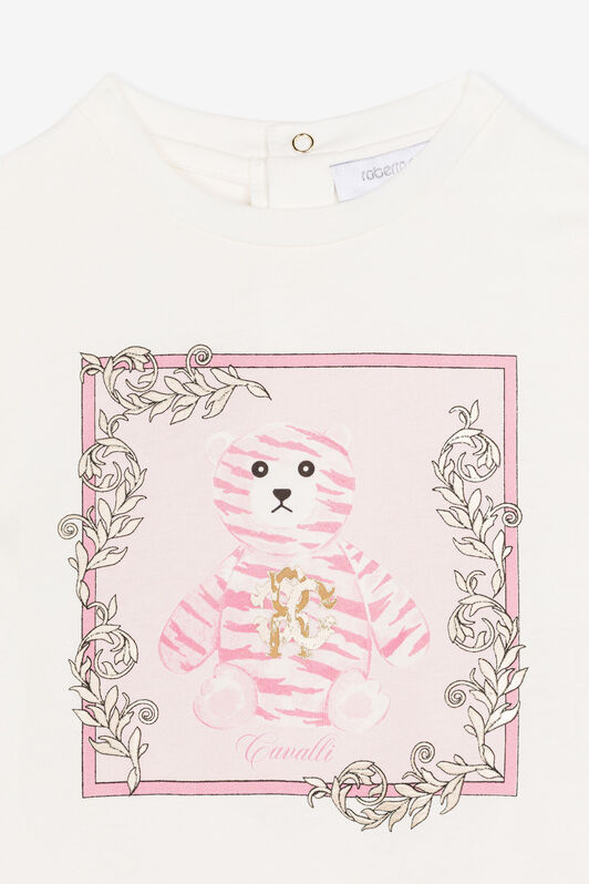 JU Teddy Bear-Print Cotton T-Shirt White RJT607-JD001