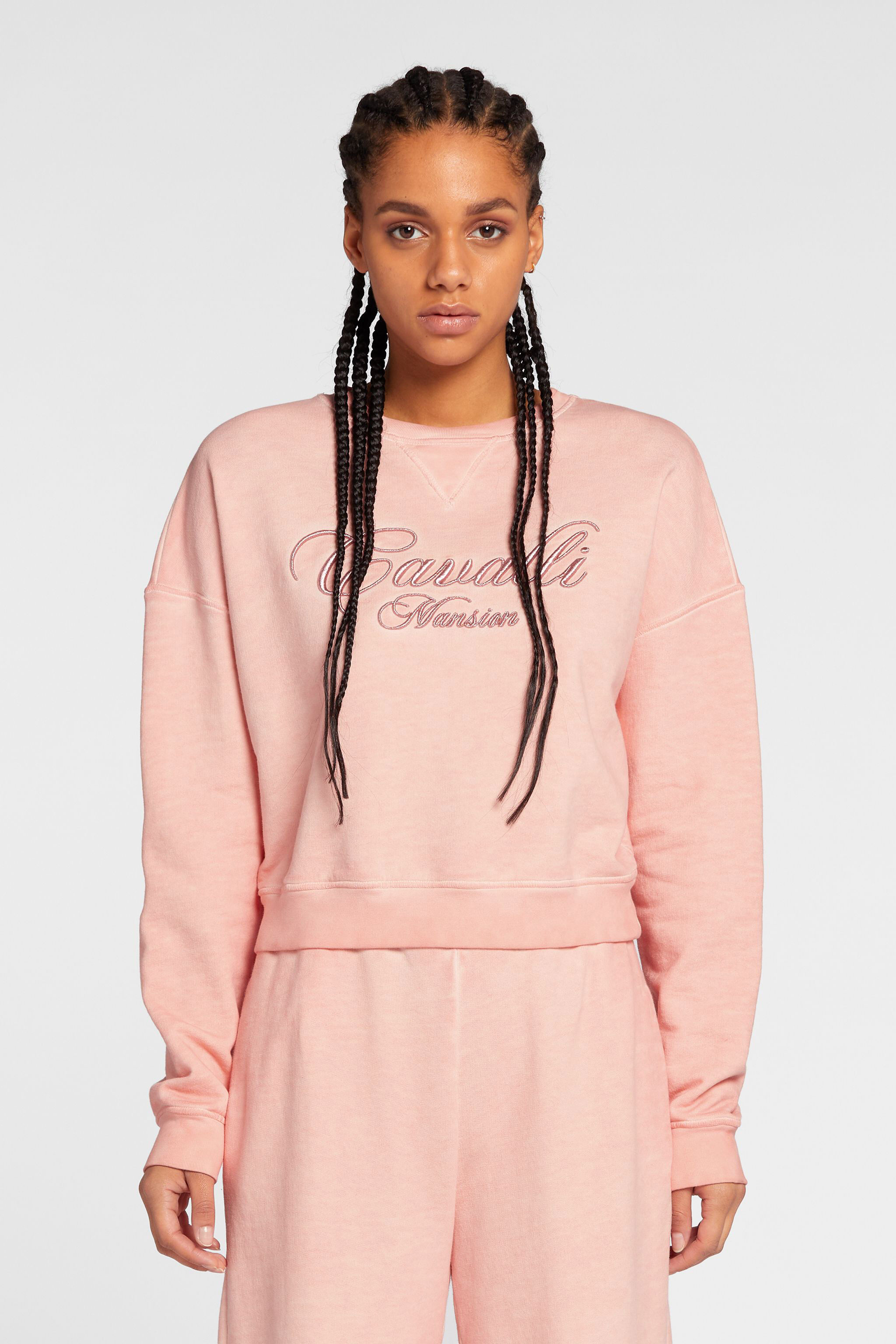 RC Sudadera corta de algodón con logo bordado Rosa OKT66A-CF050