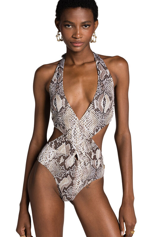RC Snake-Print Cut-Out Swimsuit Hellbraun KSW00G-HVI18
