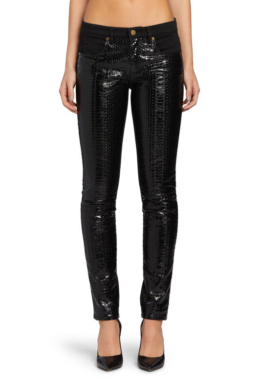 RC Skinny Jeans mit Einsatz in Python-Optik Schwarz MQJ212-DN003