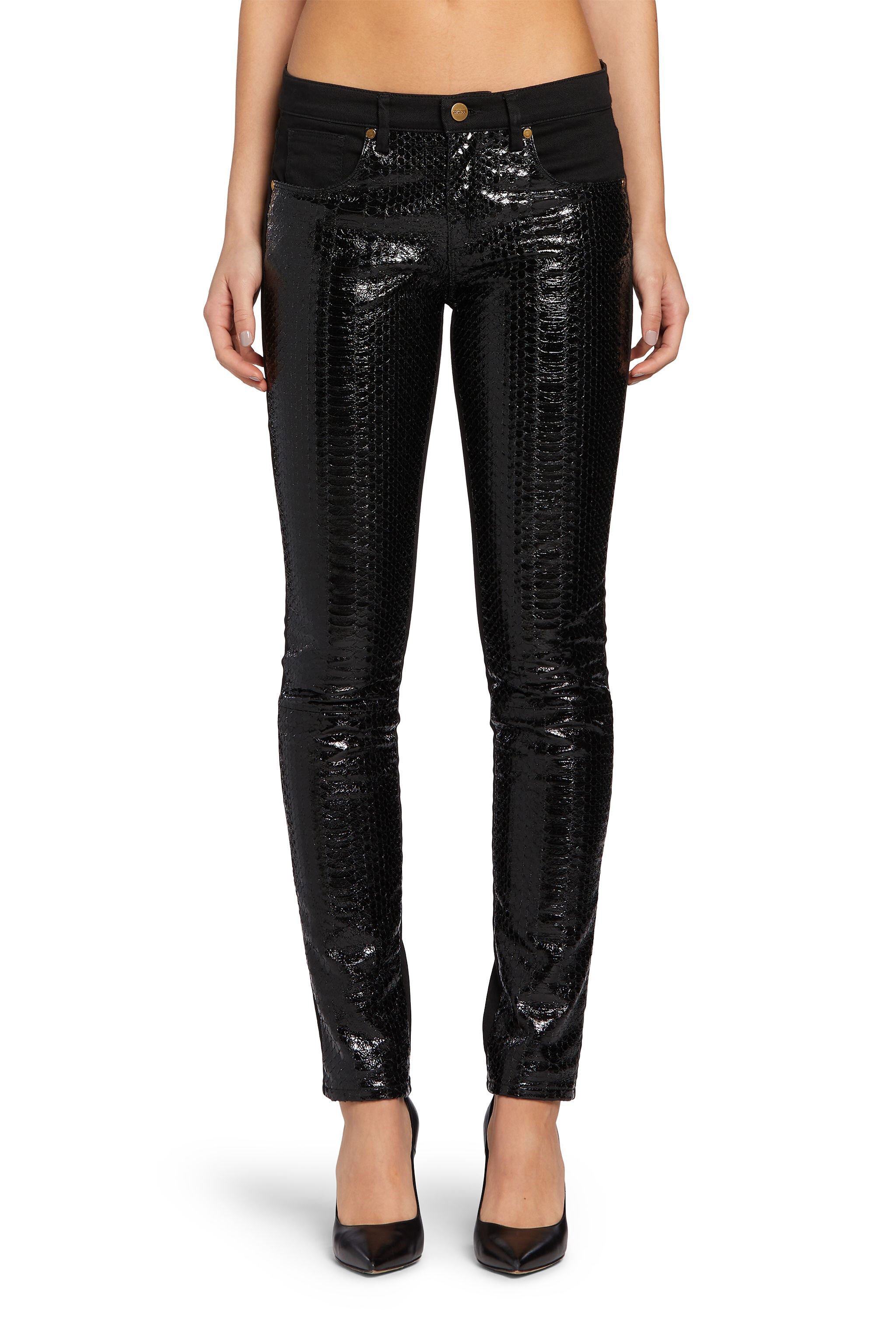 RC Skinny Jeans mit Einsatz in Python-Optik Schwarz MQJ212-DN003