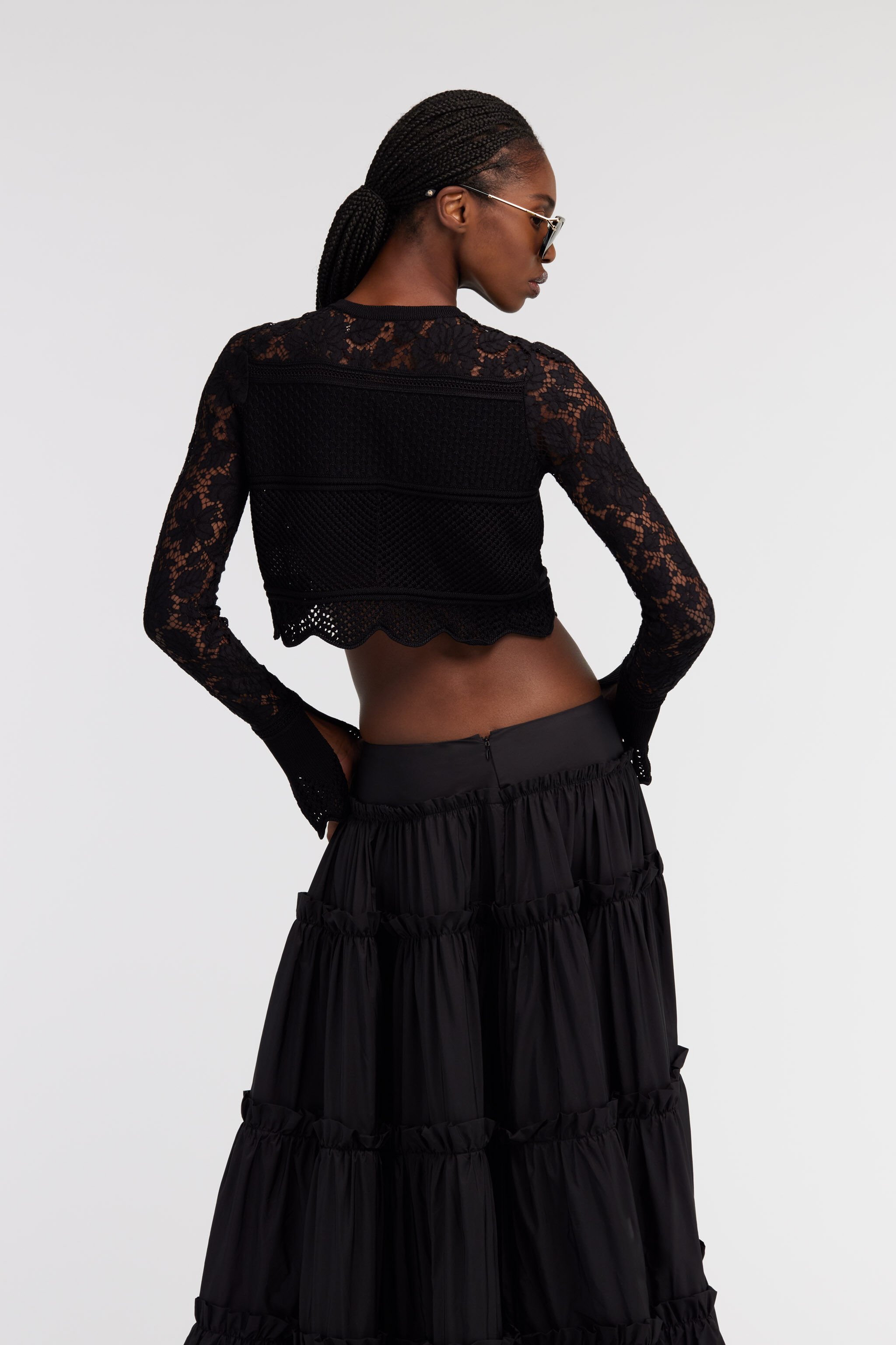 RC Black Lace Cardigan Tie Front Black SKM609-MG011