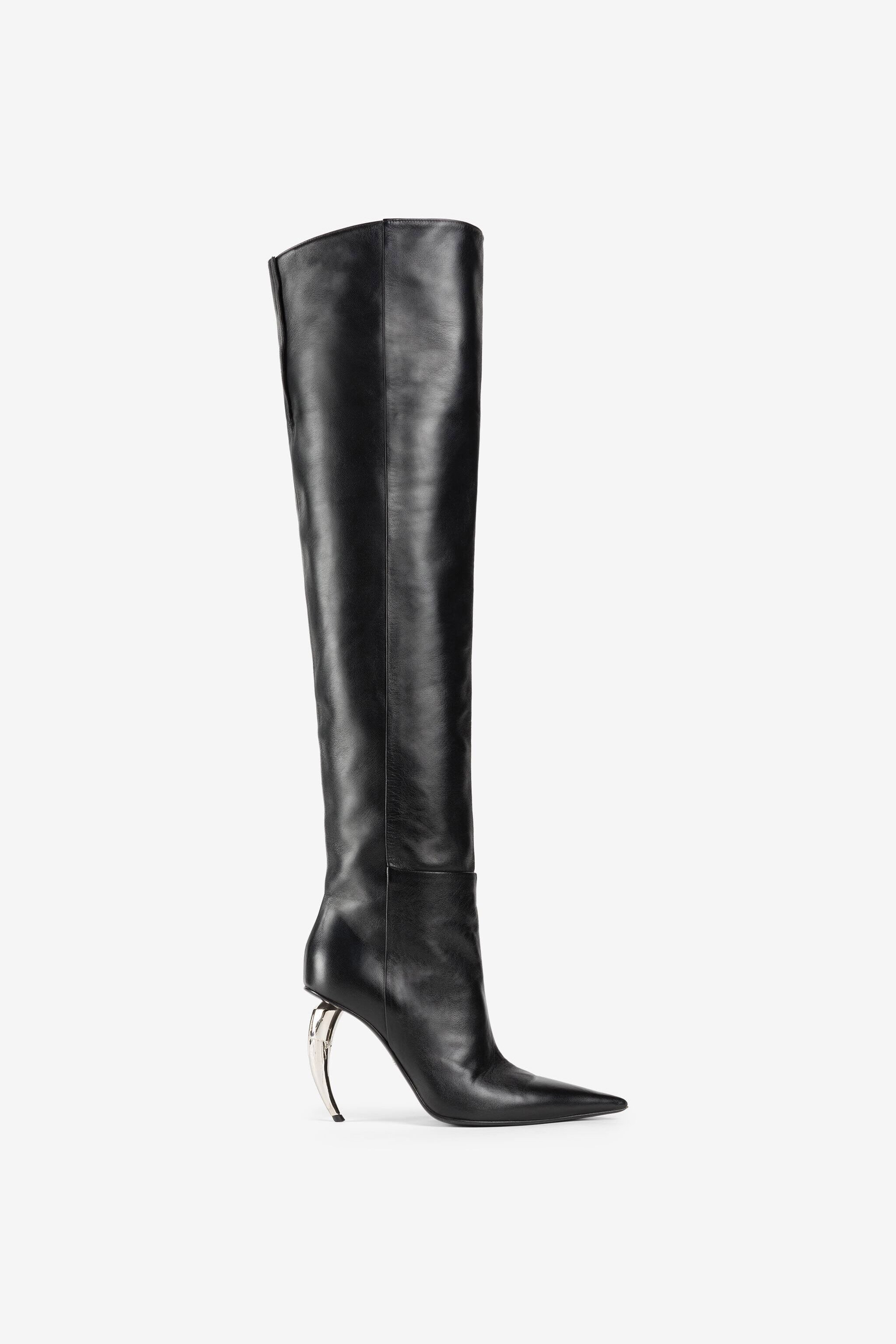 RC Tiger Tooth Leather Thigh-High Boots Black PWS002-PN039