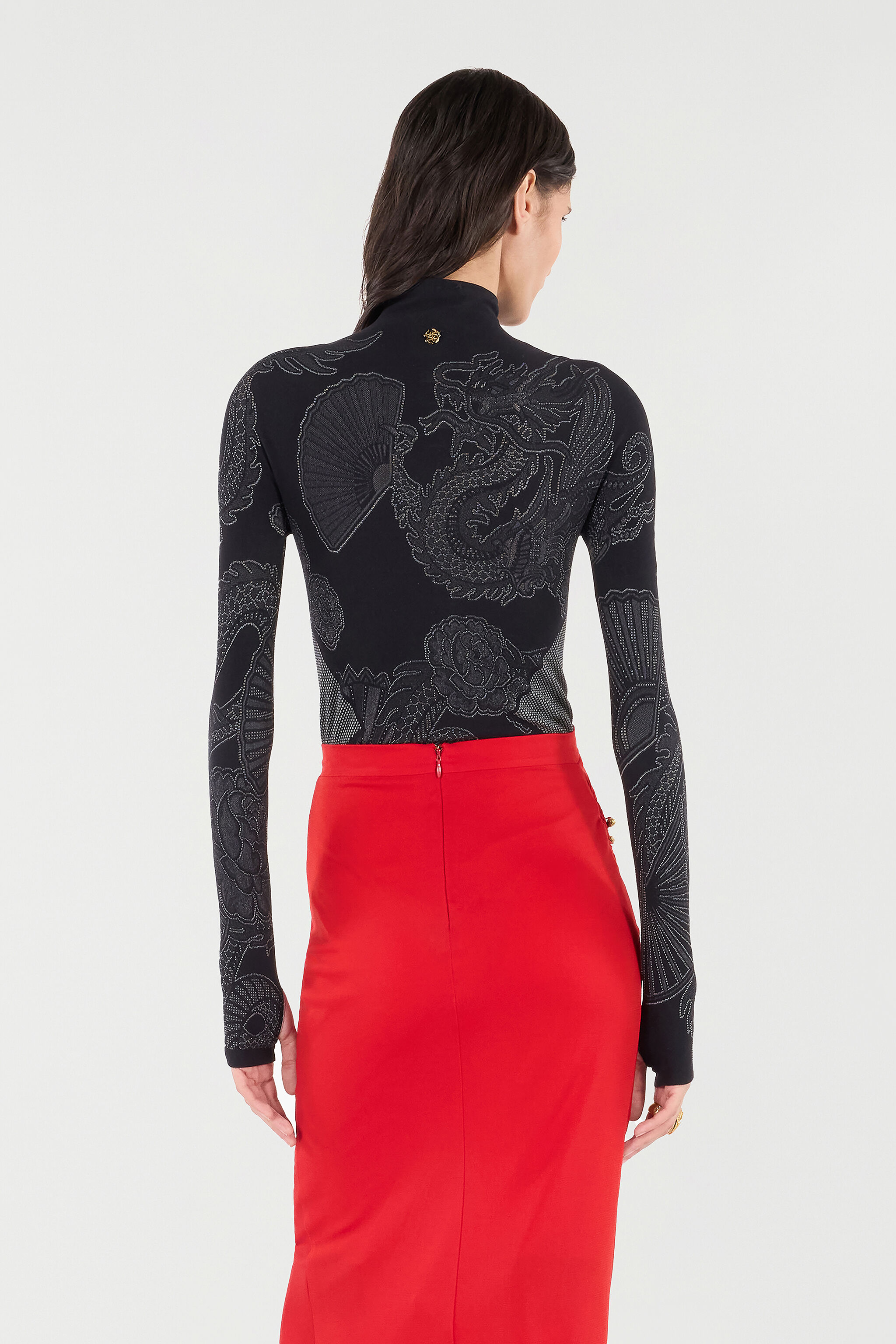 RC Bodysuit with Dragons, Flowers, and Fans Schwarz VKT60D-MA001