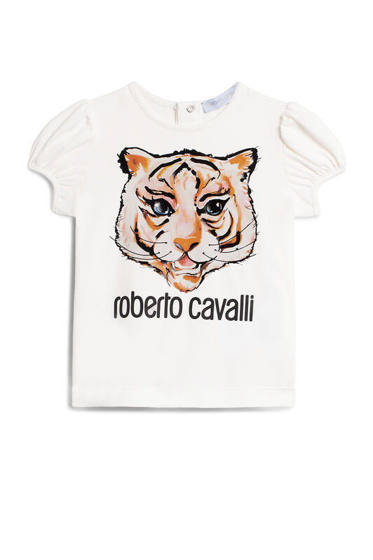 JU White tiger print T-shirt MILKY WHITE IJT625-JV025