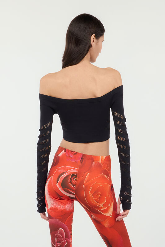 RC Haut Cropped Avec Motif Zebra Ajouré Noir UKT631-MA001