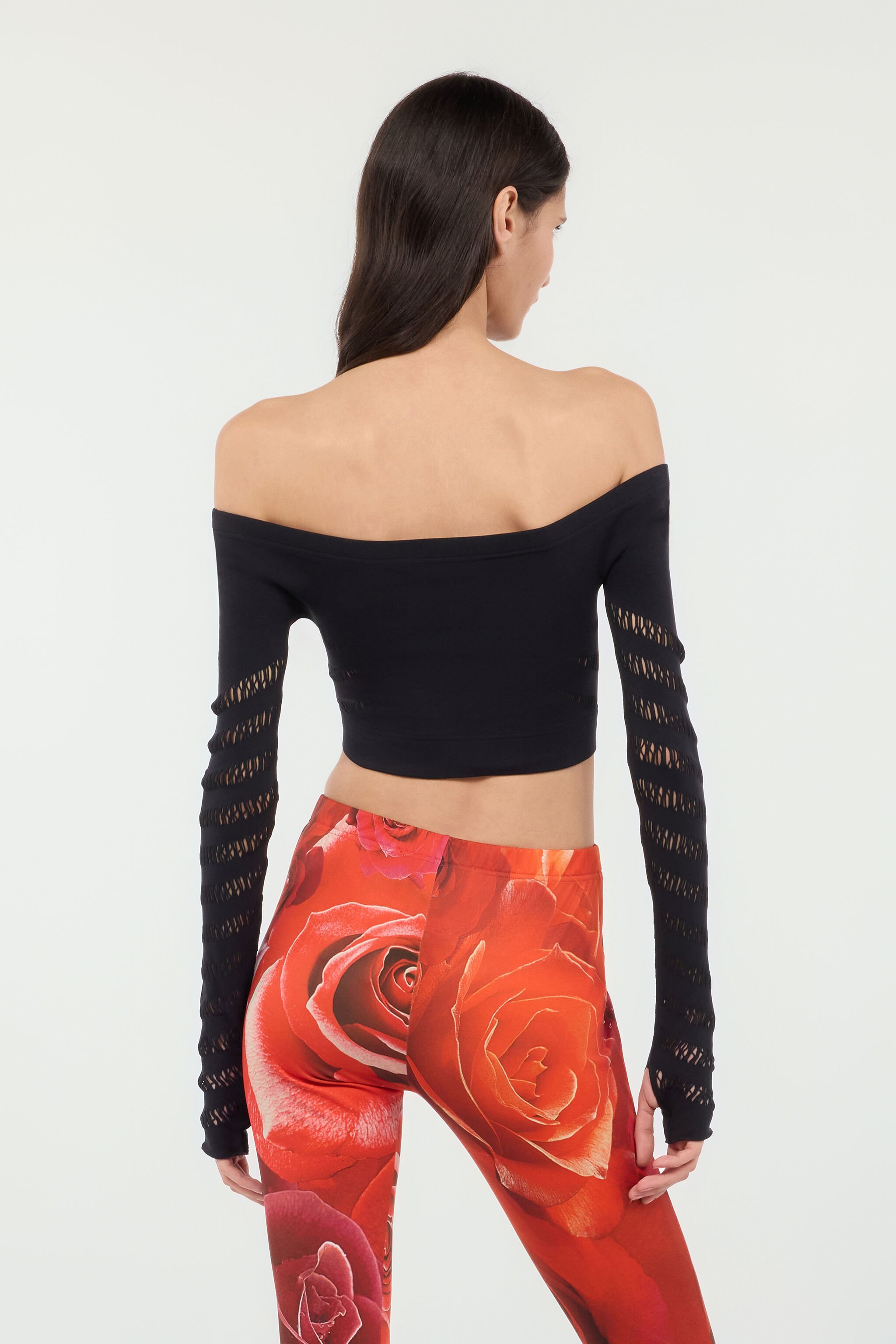 RC Haut Cropped Avec Motif Zebra Ajouré Noir UKT631-MA001