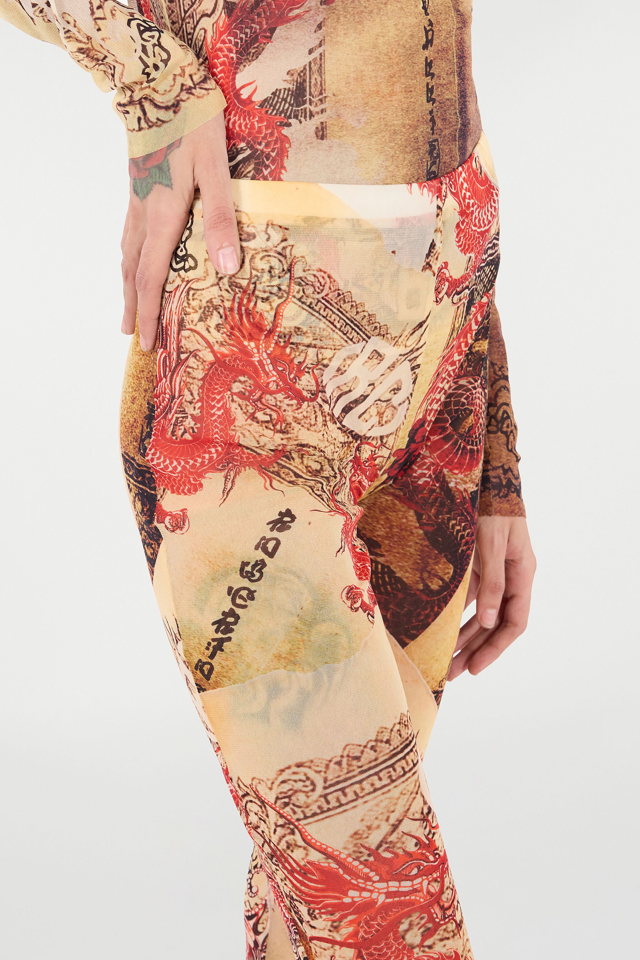 RC Pants with Oriental Print NATURALE/ROSSO VQT21A-TLQ00