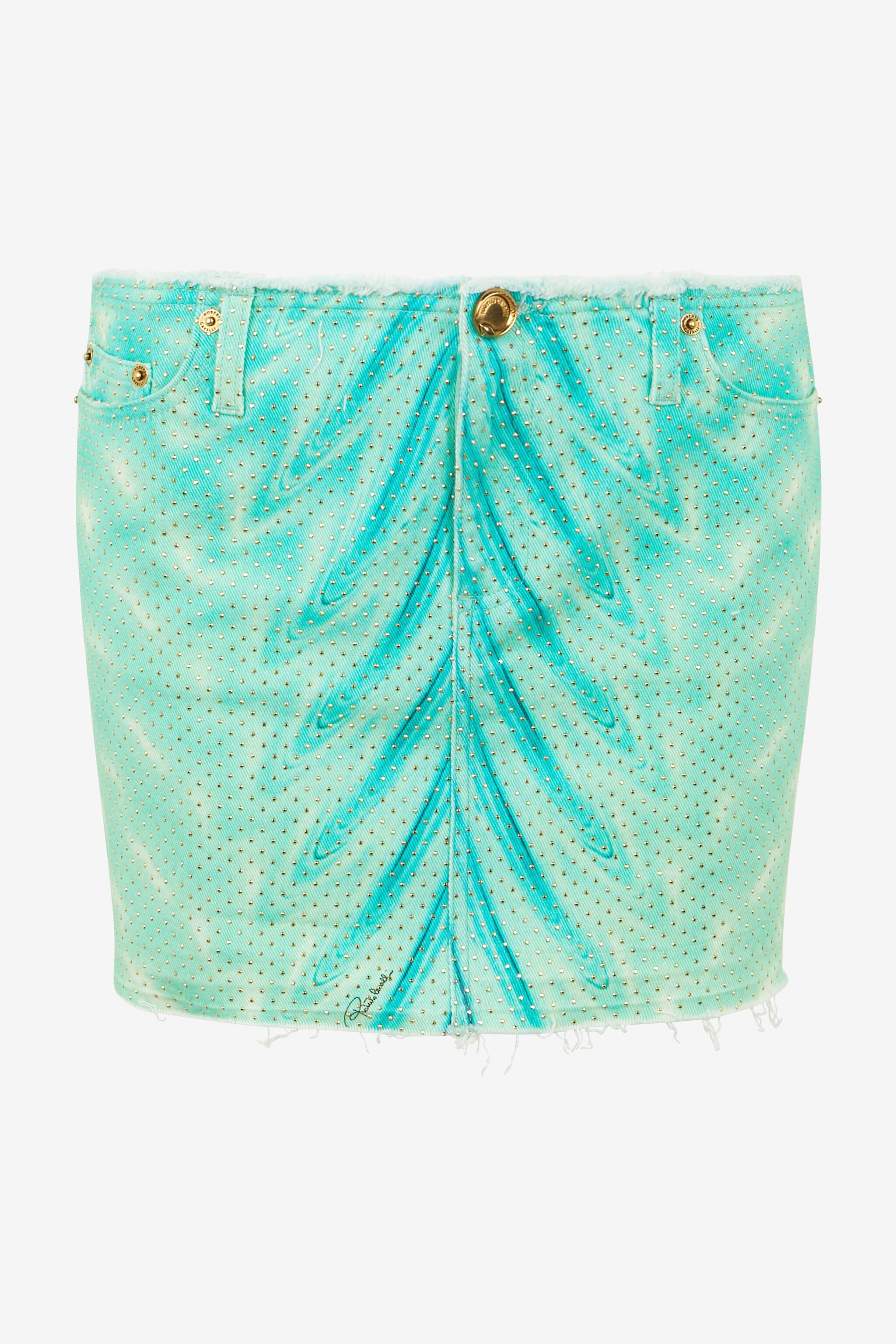 RC Miniskirt With Optical Glass Print And Micro Studs Light green UKJ325-DAN47