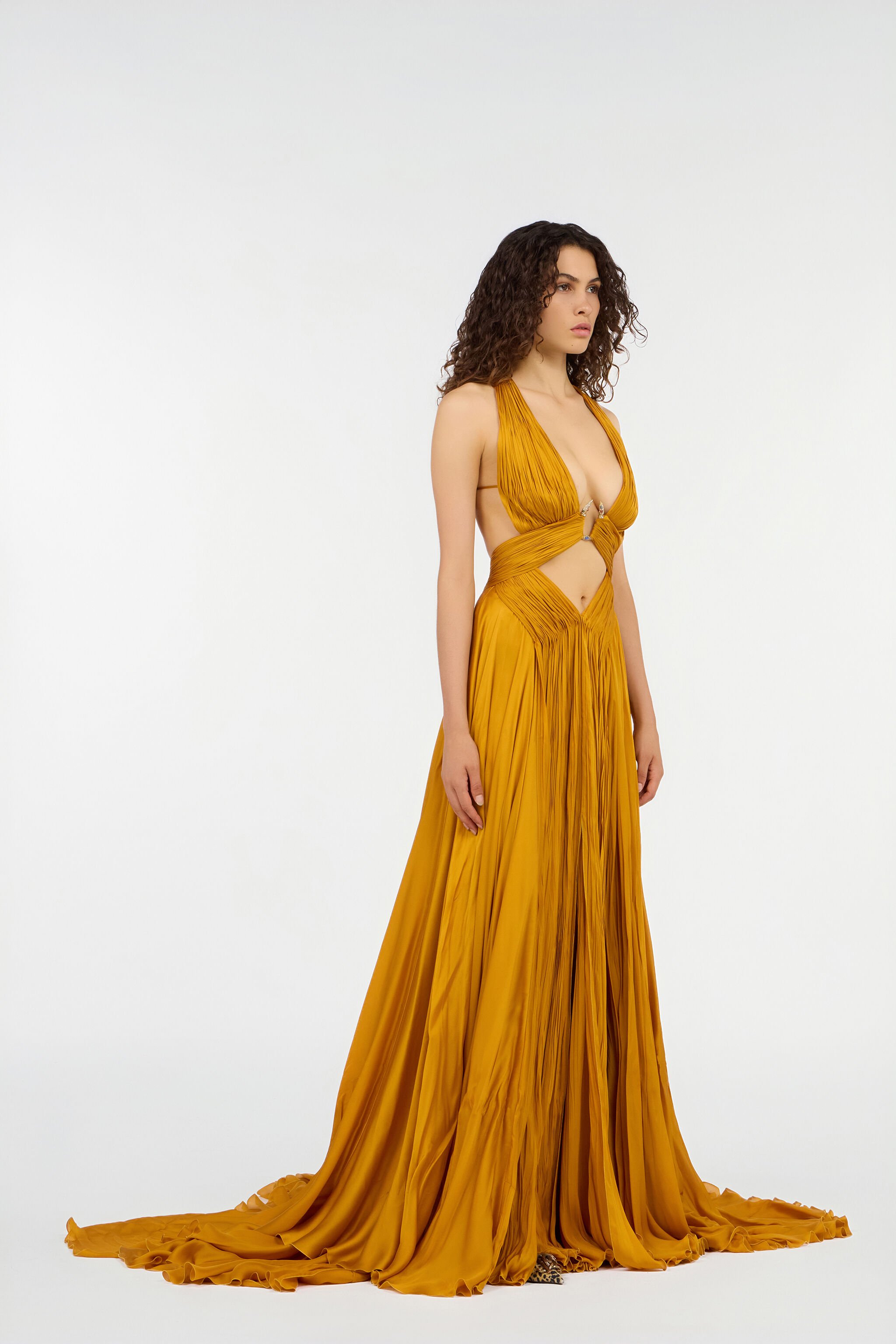 RC Extralanges Kleid Aus Reiner Seide Gelb VKT158-CC001