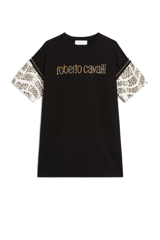 JU Rhinestone-embellished T-shirt dress BLACK LJT115-JV025