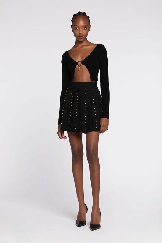 RC Spike stud-embellished pleated miniskirt Black QKR332-FY012