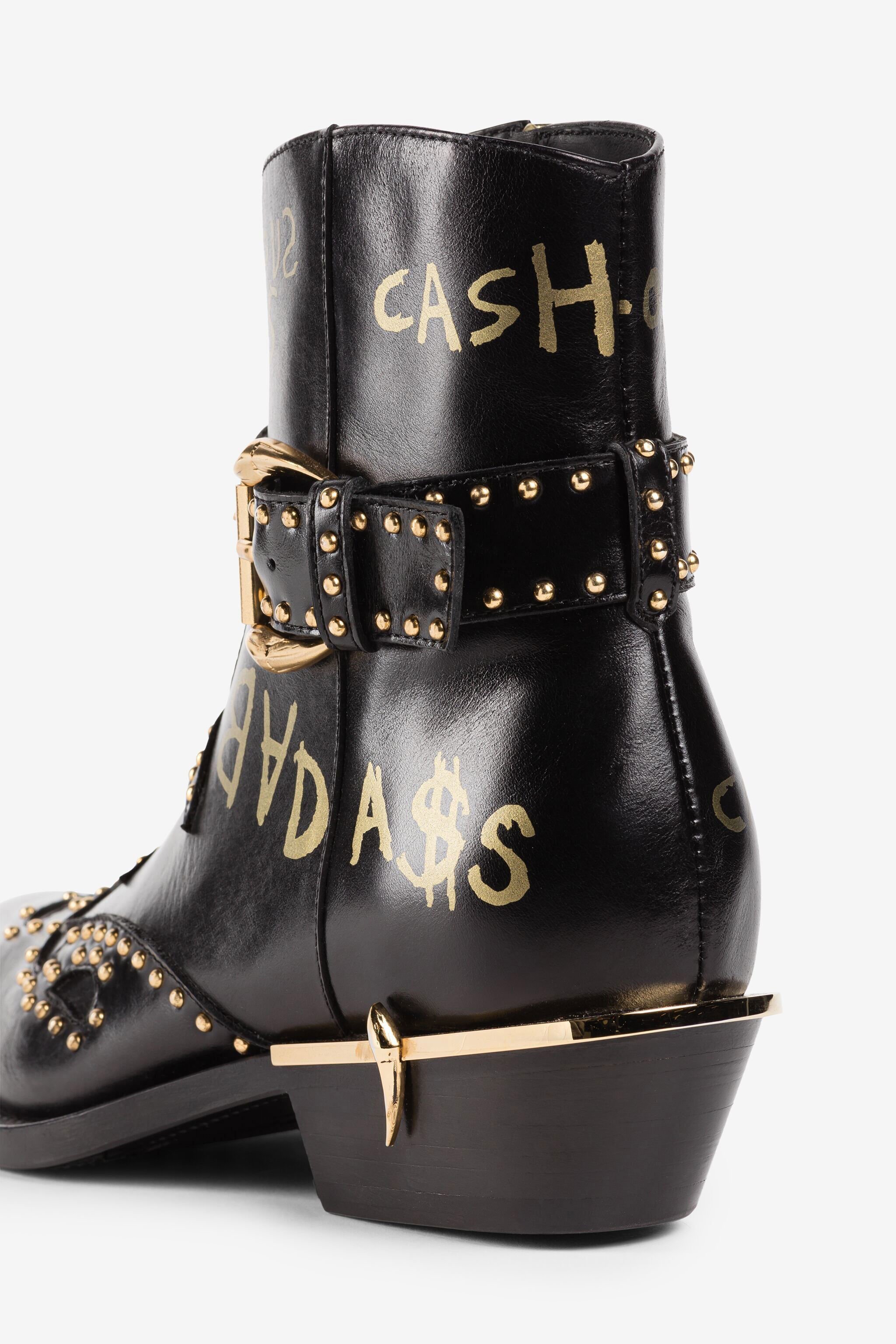 RC Santiags cloutées à messages imprimés Noir PKS002-PZ085