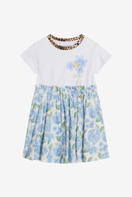 JU Baumwollkleid Mit Plumago-Print WHITE/BLUE WJT10B-JD001