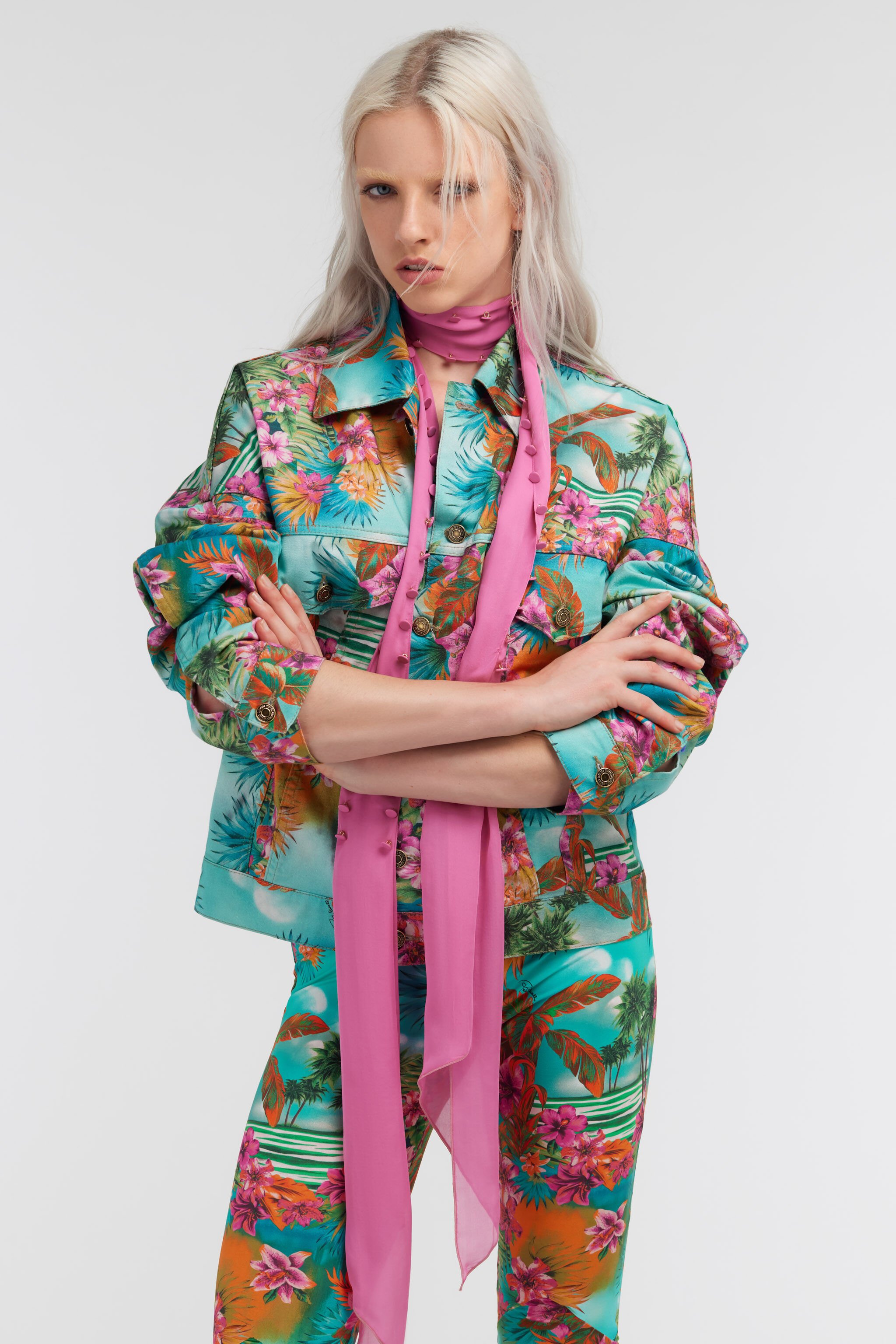 RC Hawaii print denim jacket Hellblau SKJ409-DAI84