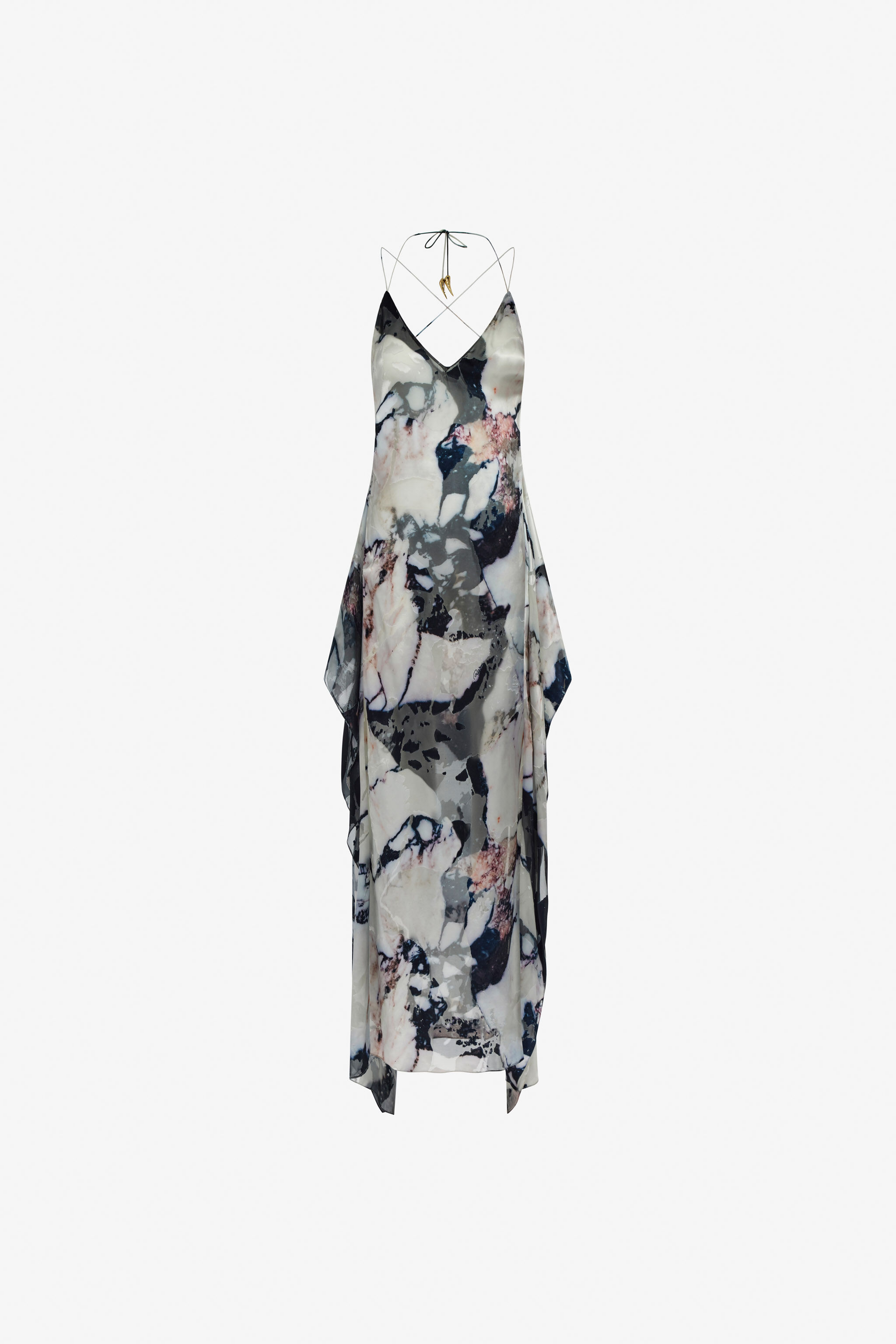RC Marble print long Dress Schwarz/Weiß TWT124-HEN18