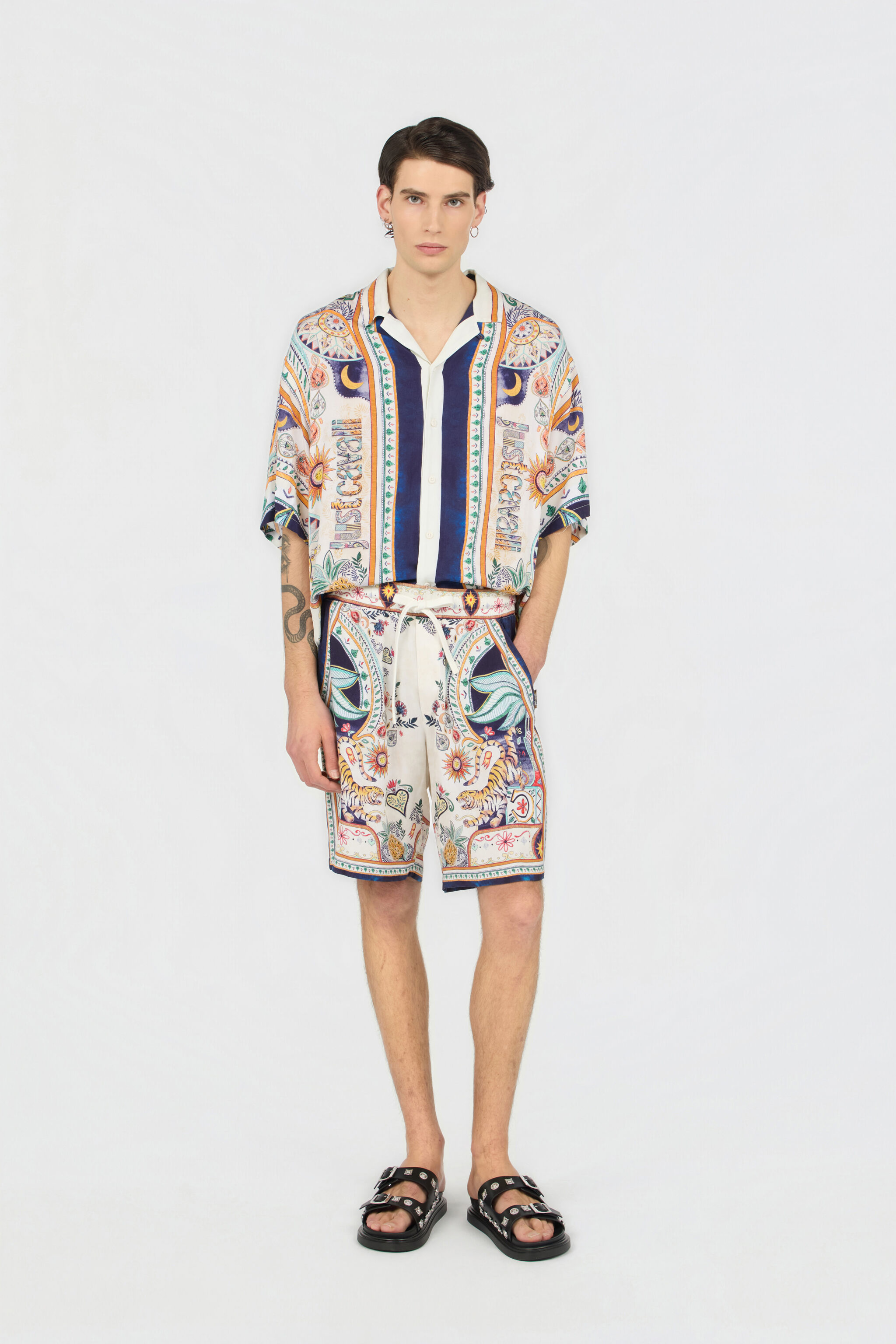 JC Camicia con Stampa Tropical Garden OFF WHITE WFM008-WF156