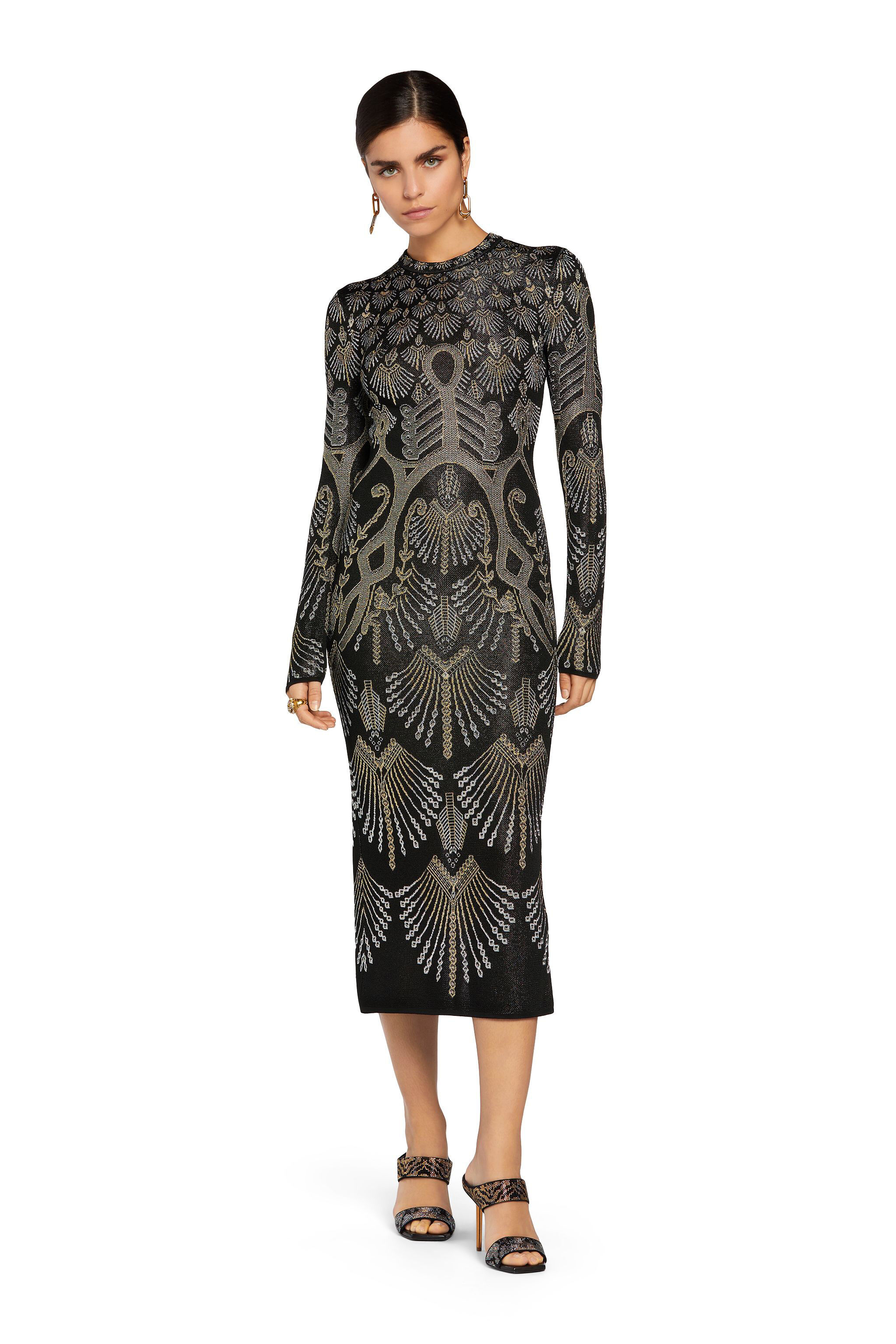 RC Kleid aus Jacquard-Strick mit Regimental Deco Design BLACK/GOLD/SILVER MQM131-MI001