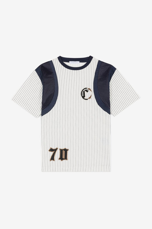 JU Gestreiftes T-Shirt mit Logo-Applikation Weiß OJT621-ISA2J