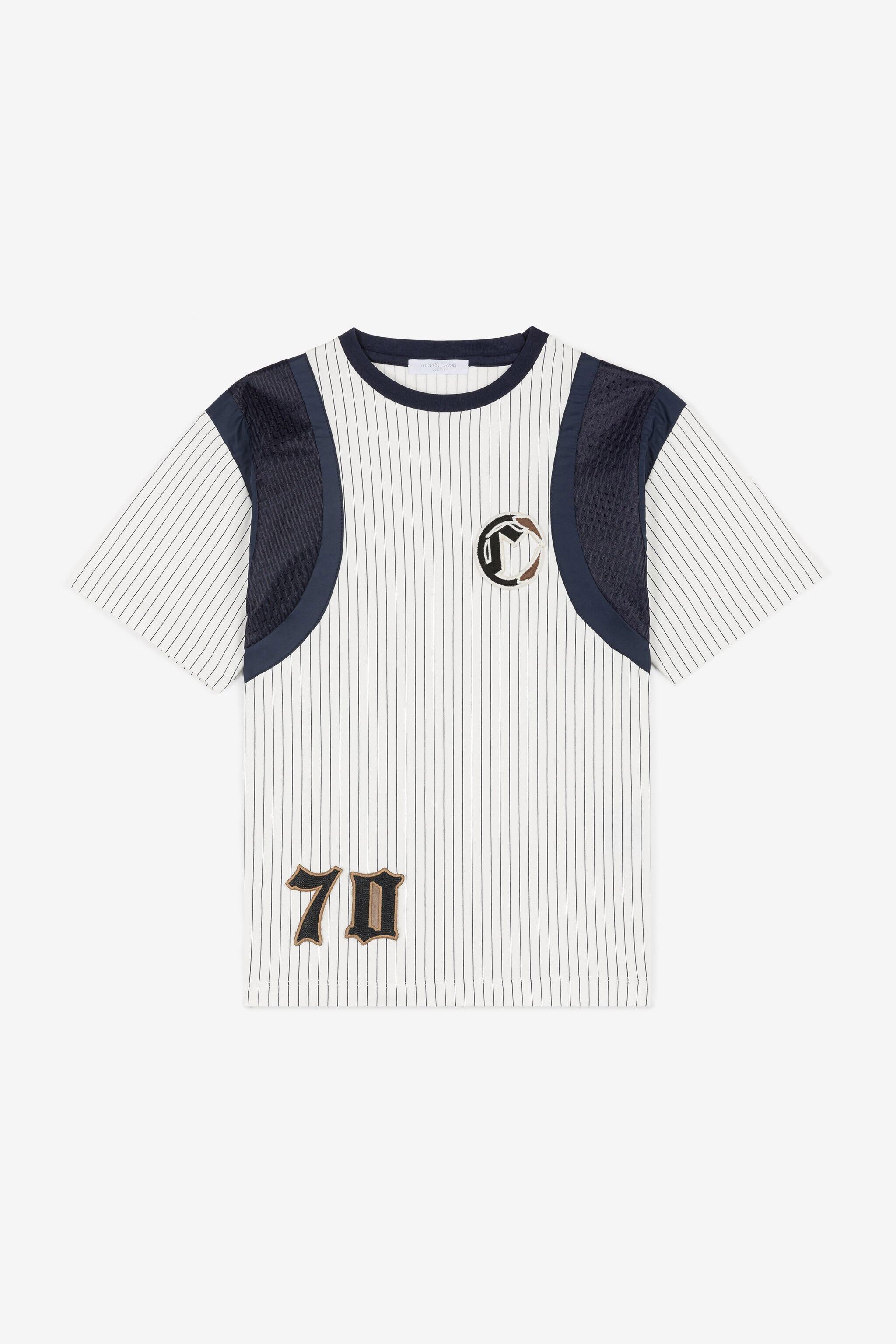JU Gestreiftes T-Shirt mit Logo-Applikation Weiß OJT621-ISA2J