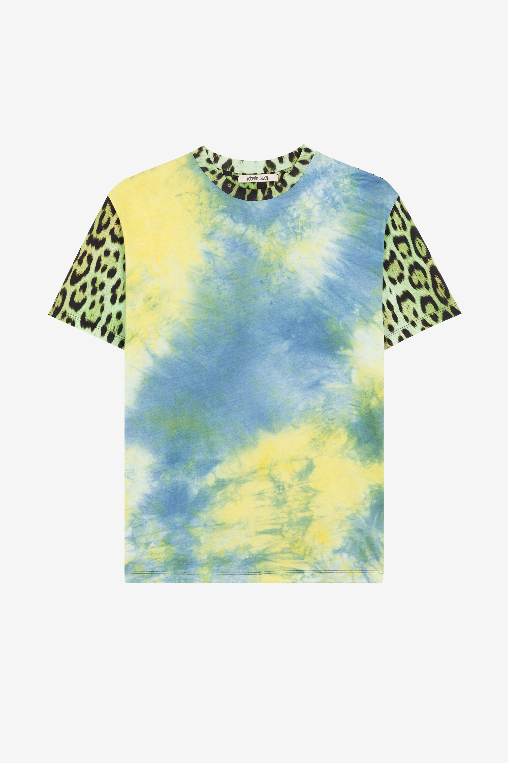 RC Leopard-print tie-dye panelled T-shirt Light green/Light blue QKT61B-3PF53