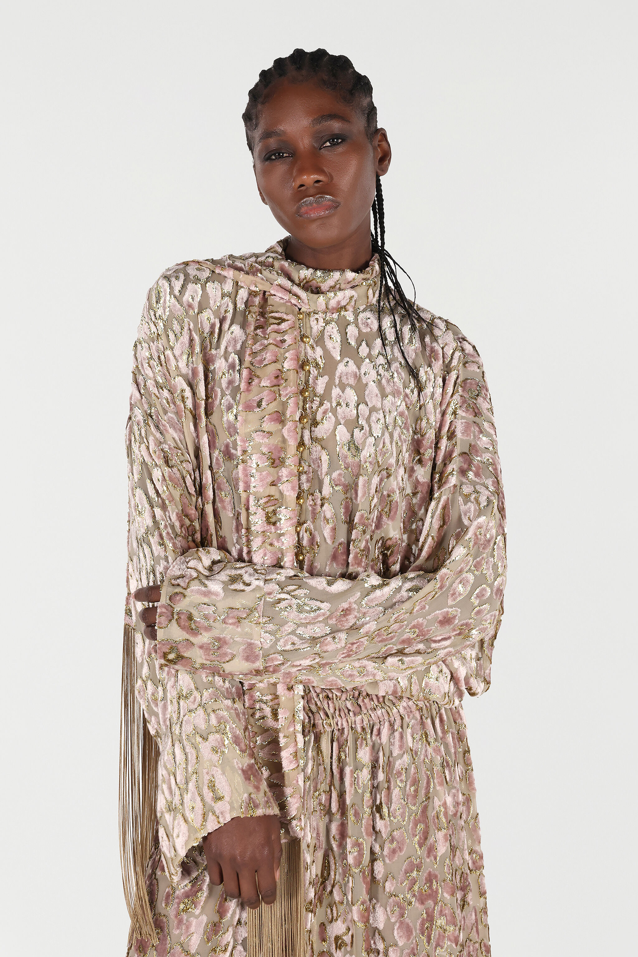 RC Long Dress with All-Over Animal Print ROSA/ORO VQT198-FC005