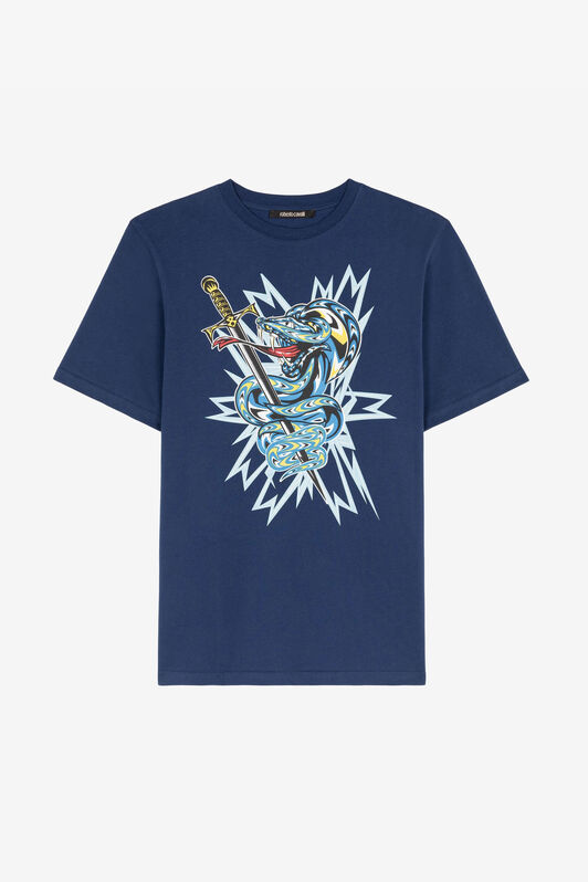 RC Snake-Print Cotton T-Shirt Dark blue QRT61B-JD060